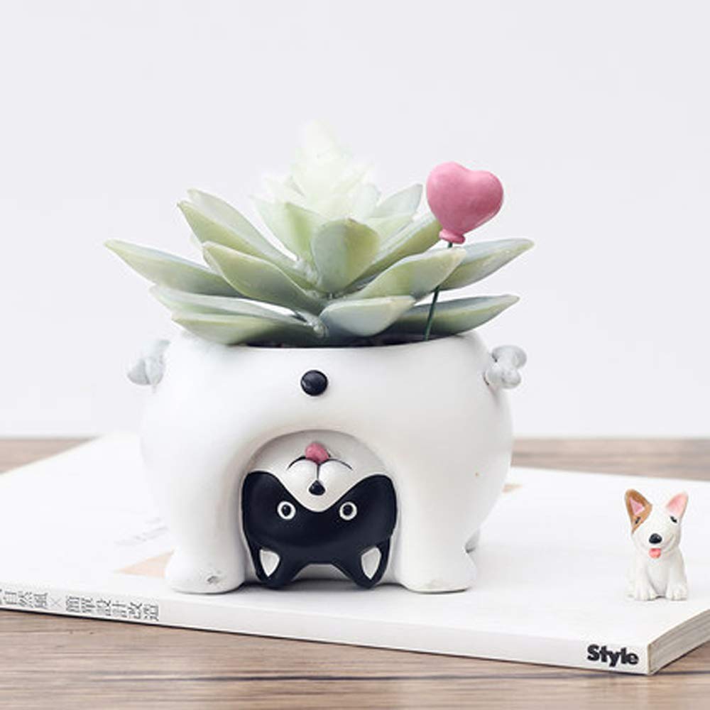 Cute Layboo Upside Down Dog Succulent Pots with Drainage - Resin Mini Flower Planter for Cactus, Succulents & Plants - Perfect for Home Decor, Office Desk & Garden Gifts