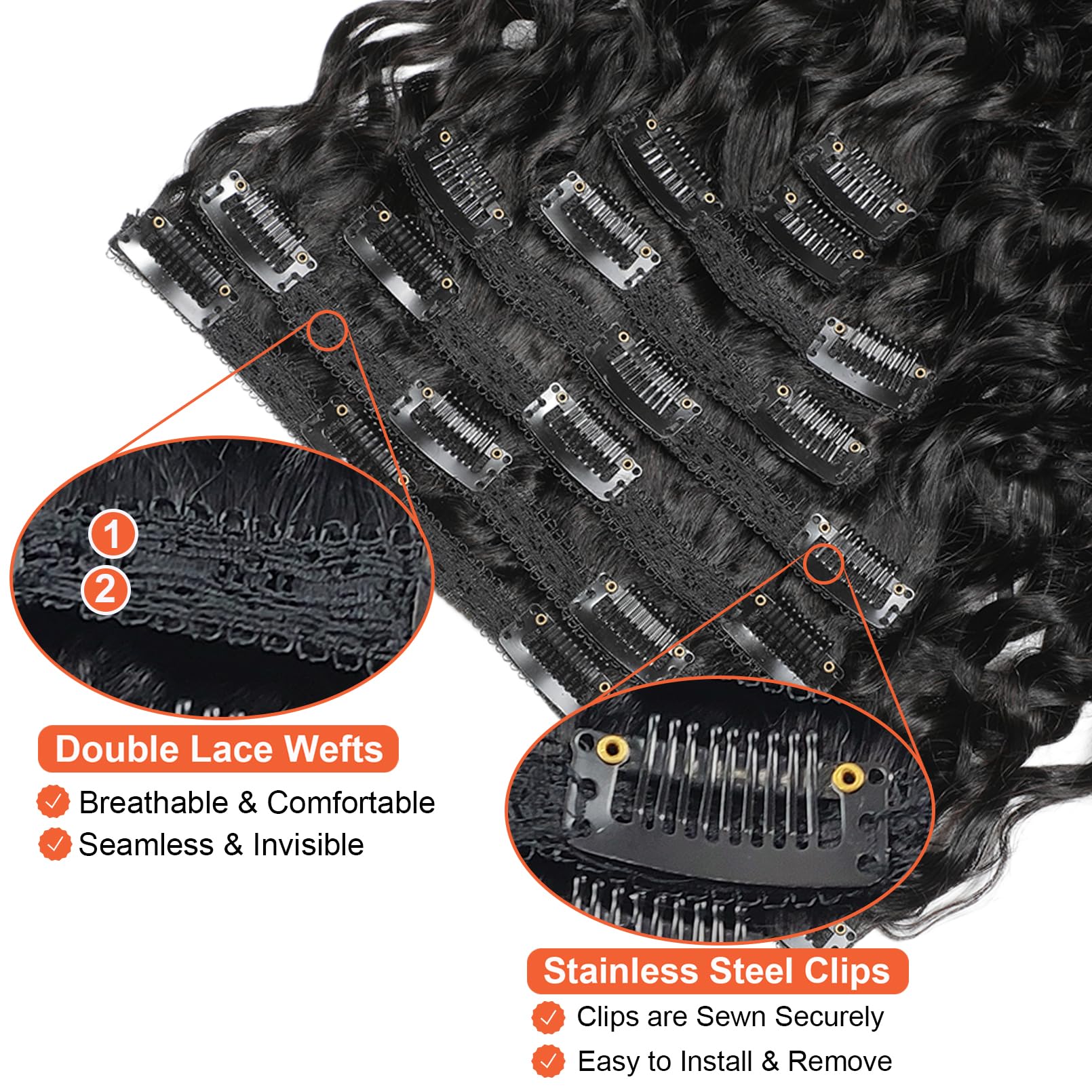8Pcs 20Clips 120g Brazilian Virgin Remy Human Hair Extensions - Deep Curly Wavy Clip In Hair for Women, 16 Inches Natural Color | Perfect for Daily Styling, Parties & Special Occasions