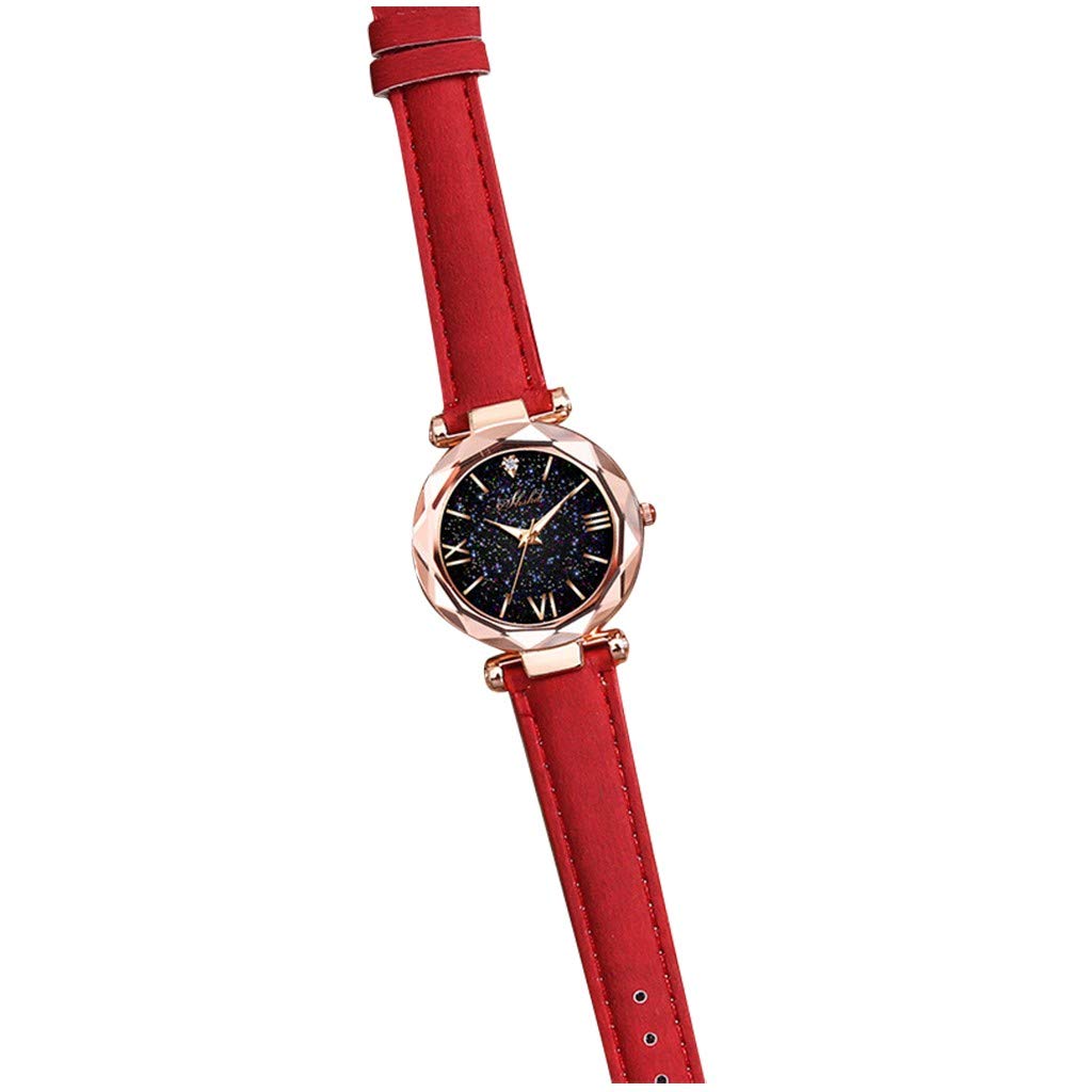 Koippimel Women's Unisex Roman Star Dotted Frosted Scale Belt Point Watch - Stylish Red Wristwatch for Casual & Formal Occasions (One Size)