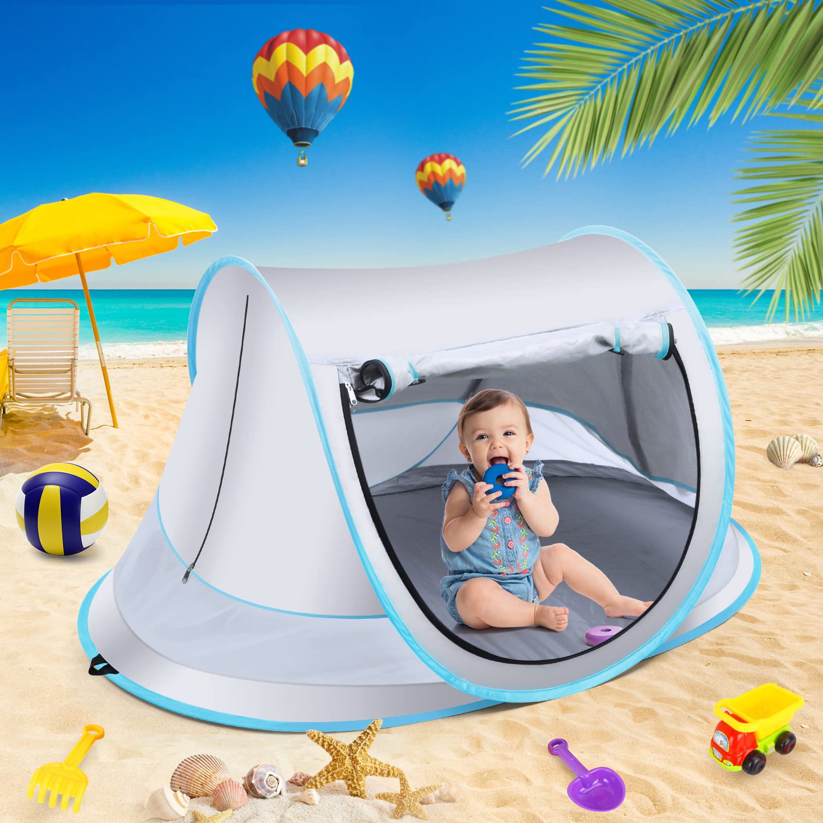 Baby Beach Tent with UPF 50+ UV Protection - Large Pop Up Sun Shade Shelter for Infants, Portable Travel Tent with Mosquito Net - Perfect for Outdoor Beach Trips, Park Playdates & Indoor Baby Play Areas