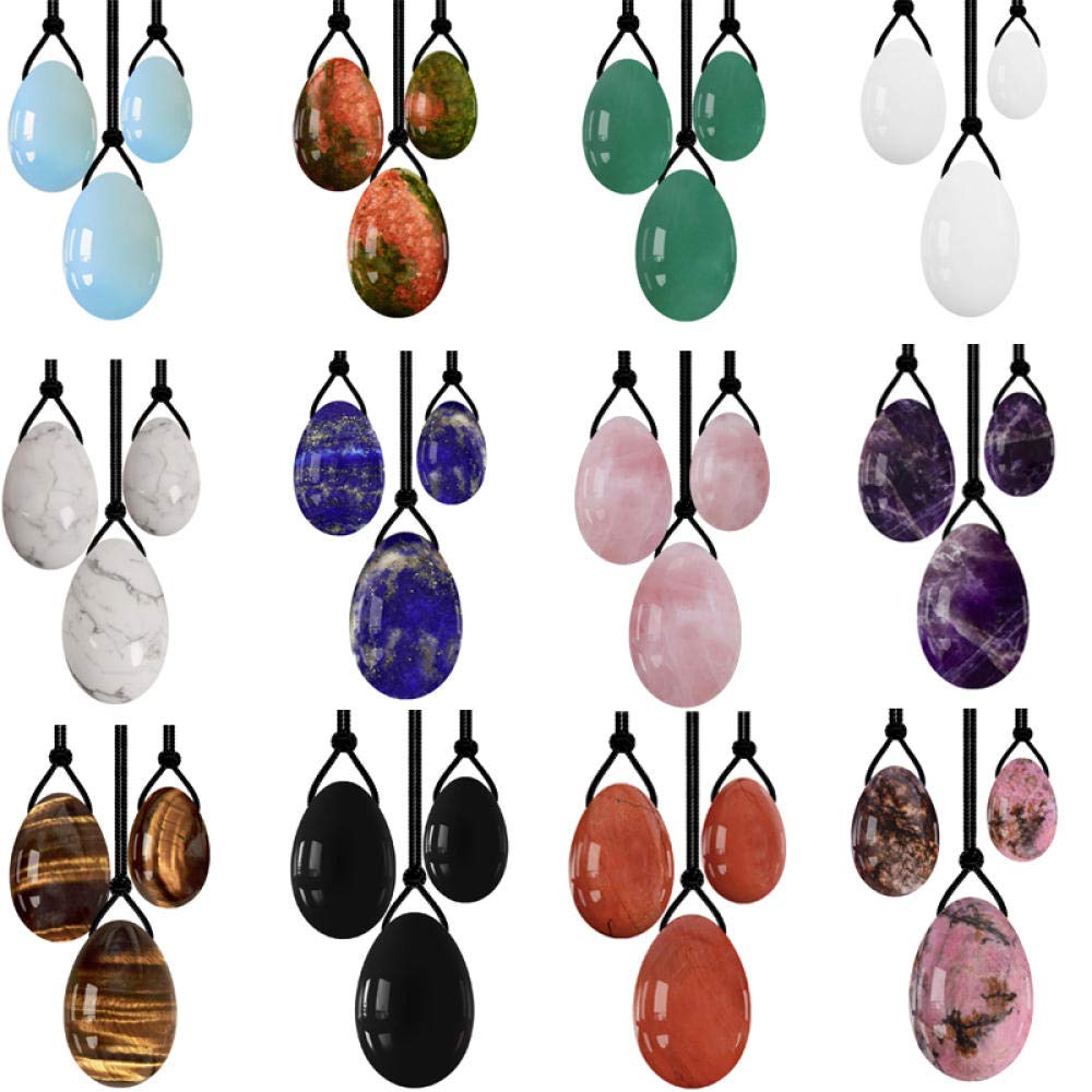 Natural Jade Yoni Egg & Rose Quartz Kegel Ball Set - Drilled Jade Stone Egg, Amethyst & Tiger Eye Kegel Balls for Pelvic Floor Exercise & Vaginal Tightening - Perfect for Women's Wellness, Yoga & Meditation