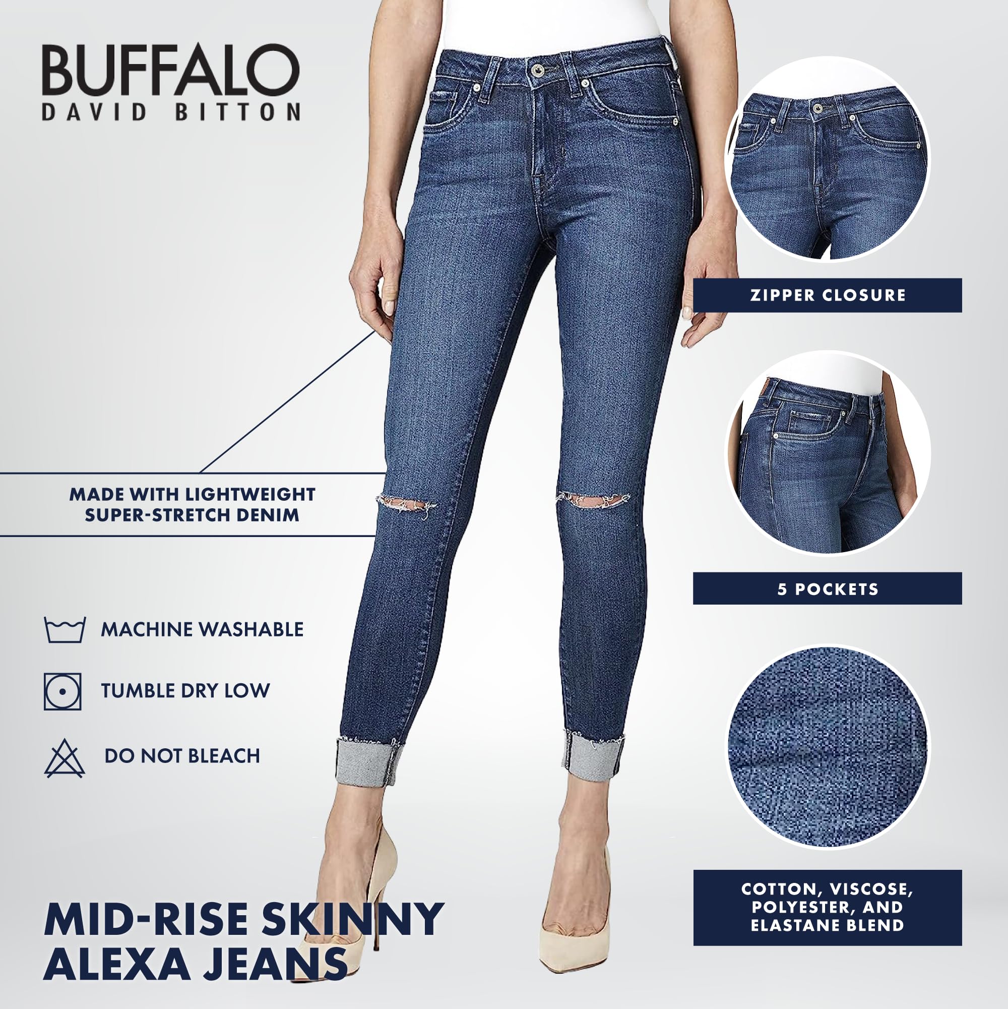 Buffalo David Bitton Women's Skinny Jeans - Stretch Denim Pants for Slim Fit & Comfort | Perfect for Casual Wear, Office & Night Out