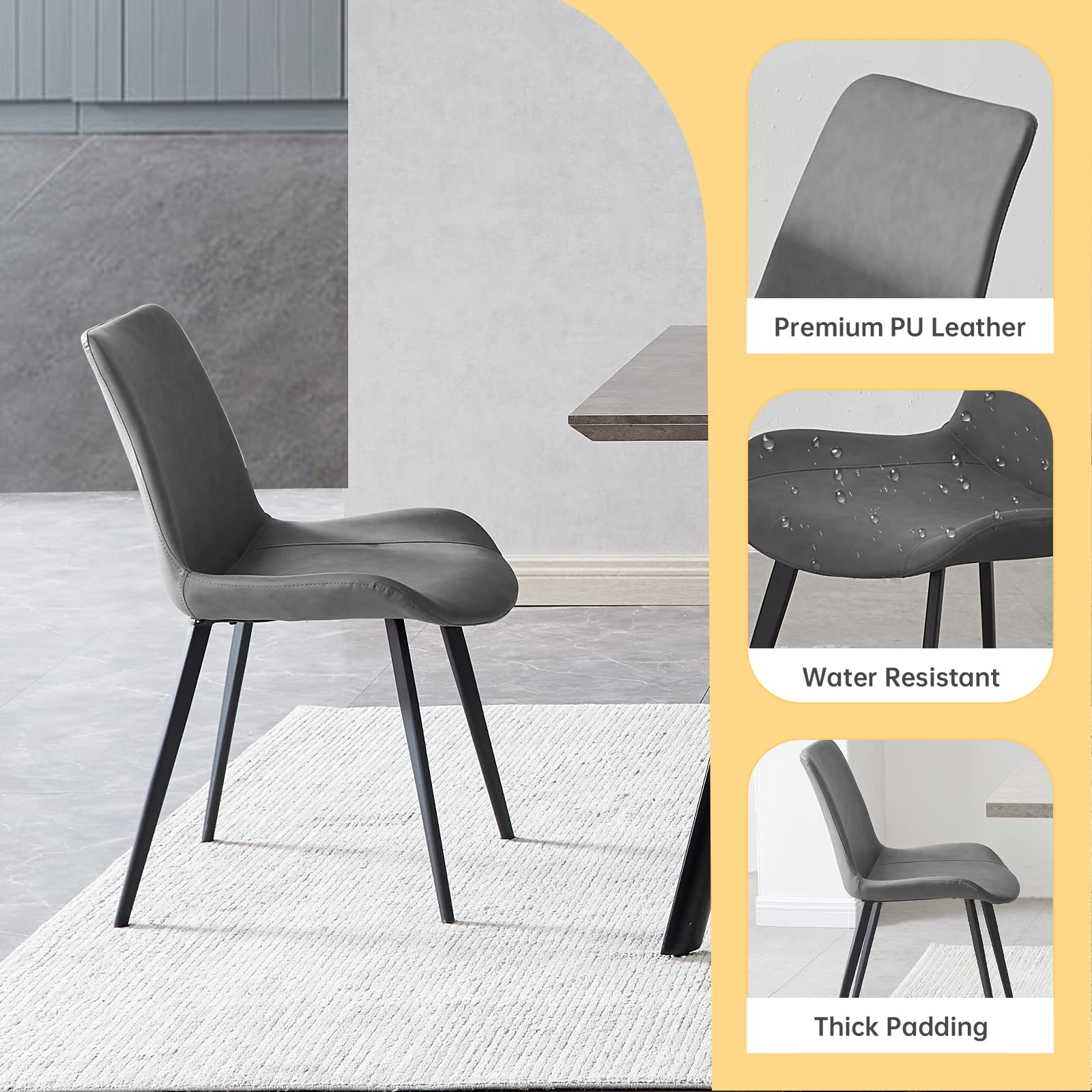 Modern 5-Piece Rectangular Wood Dining Table Set with 4 Upholstered Leather Chairs - Seats 4 - Perfect for Kitchen, Dining Room & Small Space Gatherings