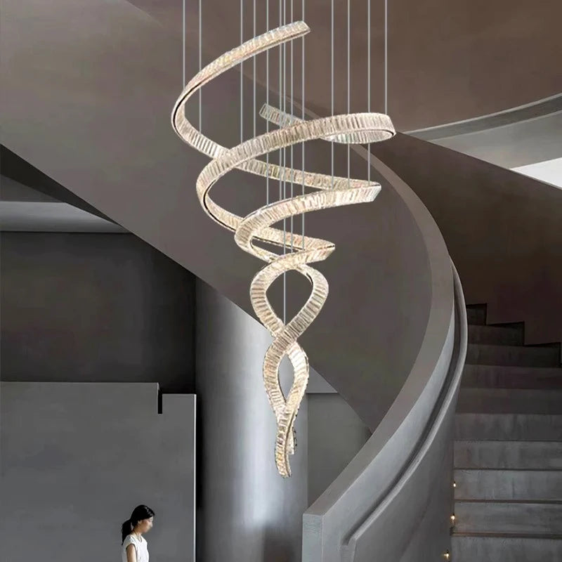 Modern Crystal Chandelier Lighting Fixture for Staircase, Foyer & High Ceiling - Elegant Home Decor for Entryway, Living Room & Dining Room