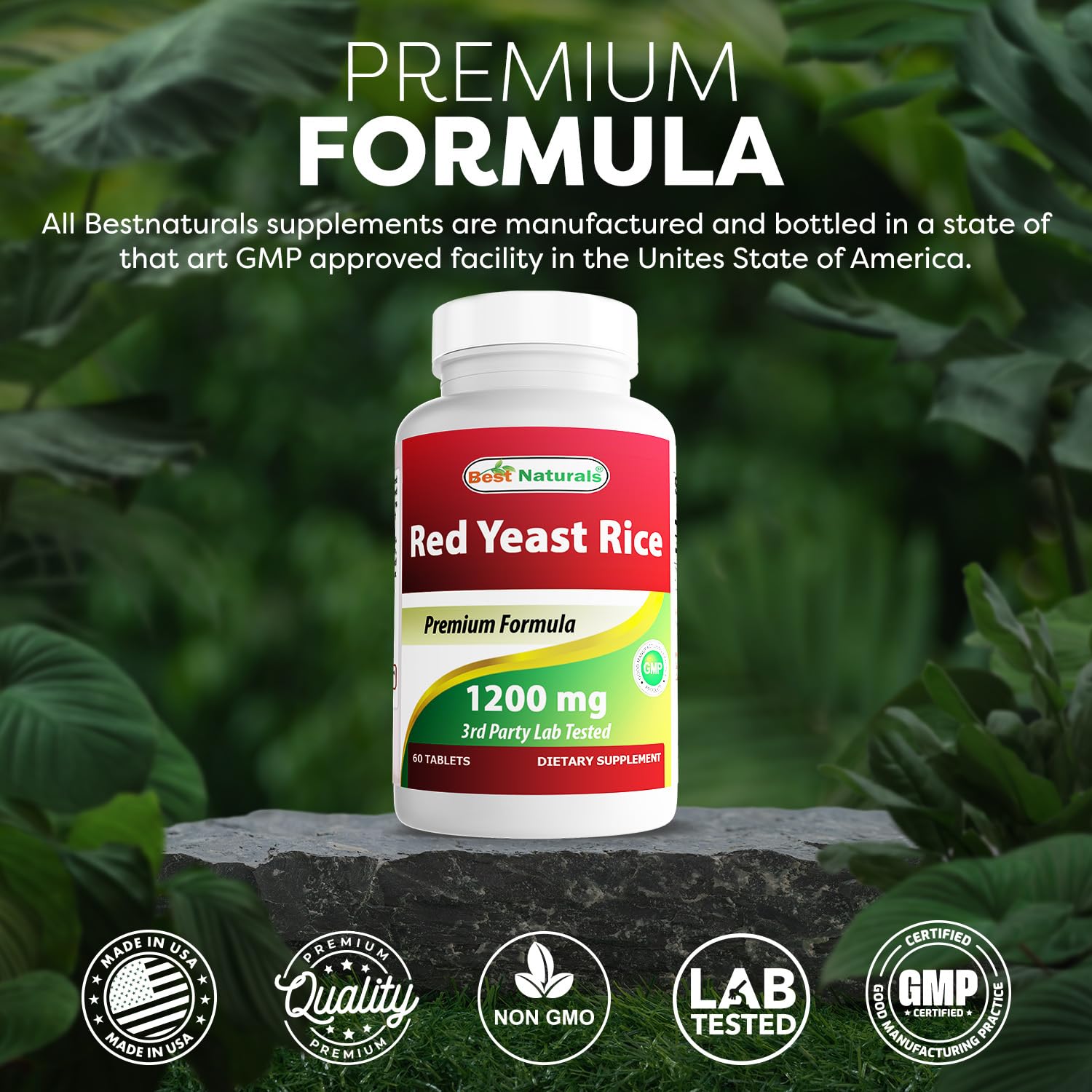 Best Naturals Red Yeast Rice Supplement 1200mg - 60 Tablets (Citrinin Free) for Cholesterol Support & Heart Health - Supports Cardiovascular Wellness Naturally