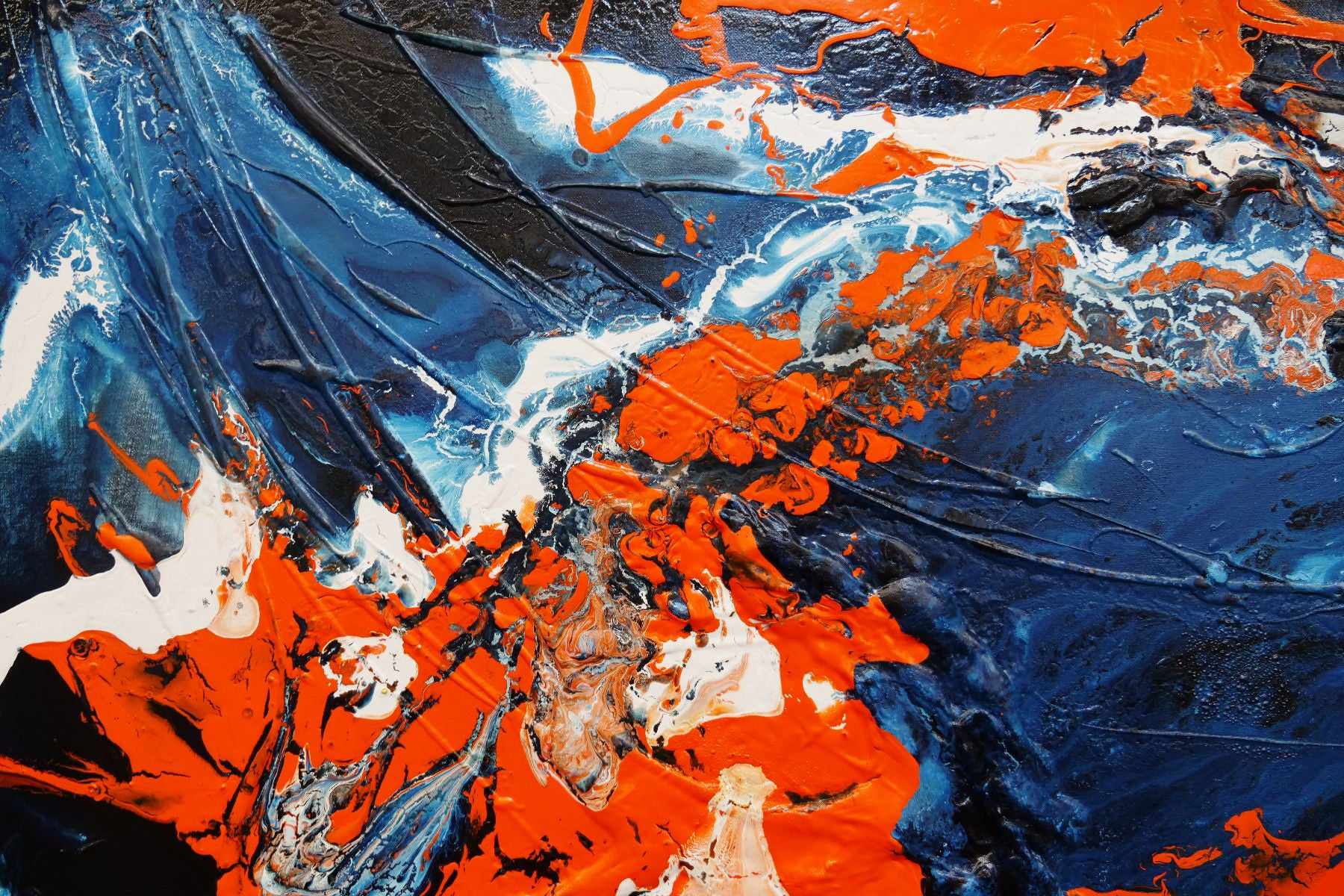 140cm x 100cm Orange Blue Textured Abstract Canvas Art Painting - Modern Wall Decor for Living Room, Bedroom, Office | Handmade Contemporary Artwork
