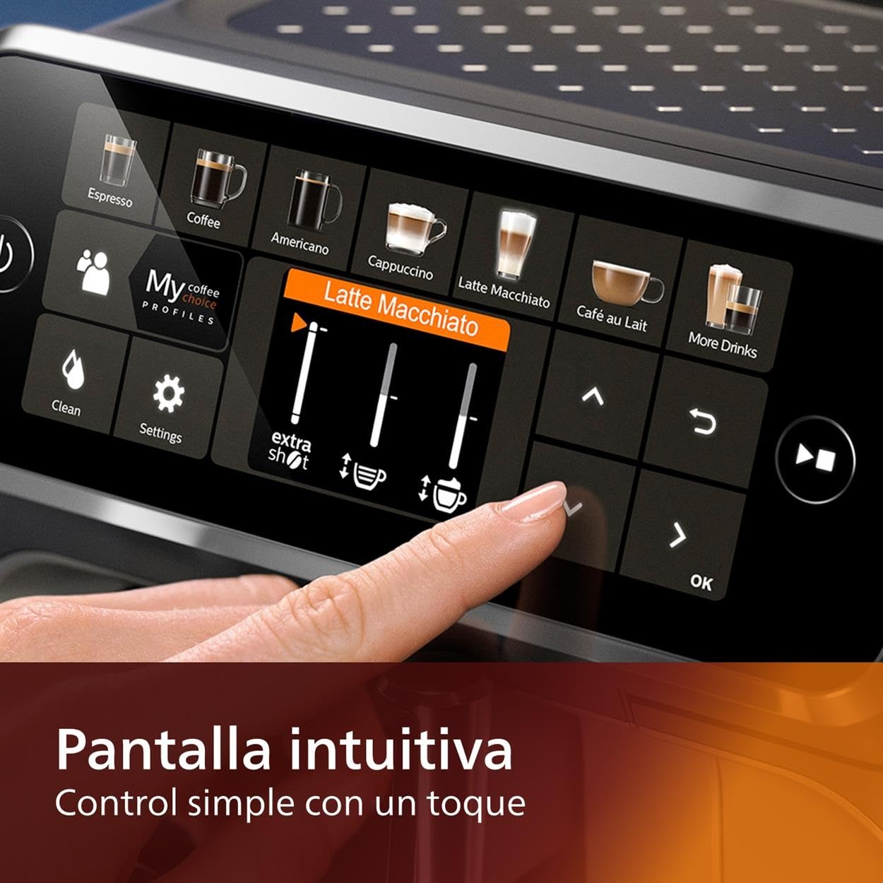 Philips 5400 Series Fully Automatic Espresso Machine with LatteGo Milk System - 12 Coffee Varieties, Intuitive Touch Display, 4 User Profiles, Chrome Finish (EP5447/90) - Perfect for Home Baristas & Coffee Lovers