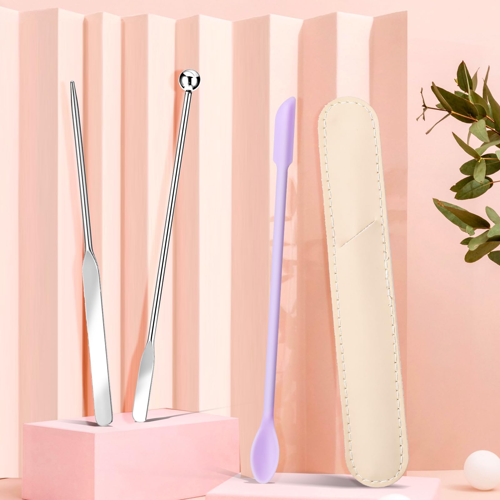 Thinp Foundation Spatula - Silicone & Stainless Steel Double-Edged Makeup Spatula Tool for Precise Foundation Application | Perfect for Small Face Areas, Contouring, and Professional Makeup Palettes