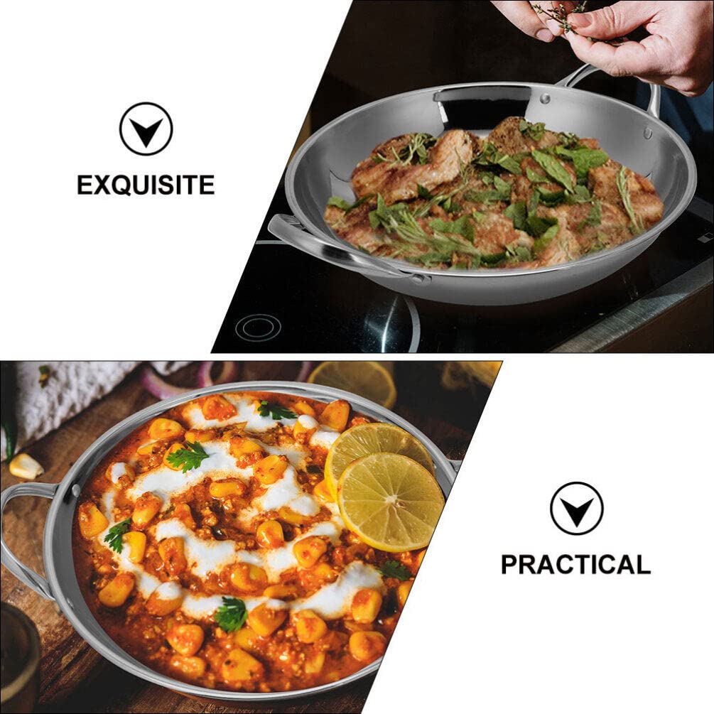 Alipis 28CM Stainless Steel Paella Pan & Wok - Double Handle Stir Fry Pan, Hot Pot, Iron Frying Pan for Chinese Cooking | Perfect for Boiling, Steaming & Stir-Frying | Ideal for Home Kitchens & Asian Cuisine