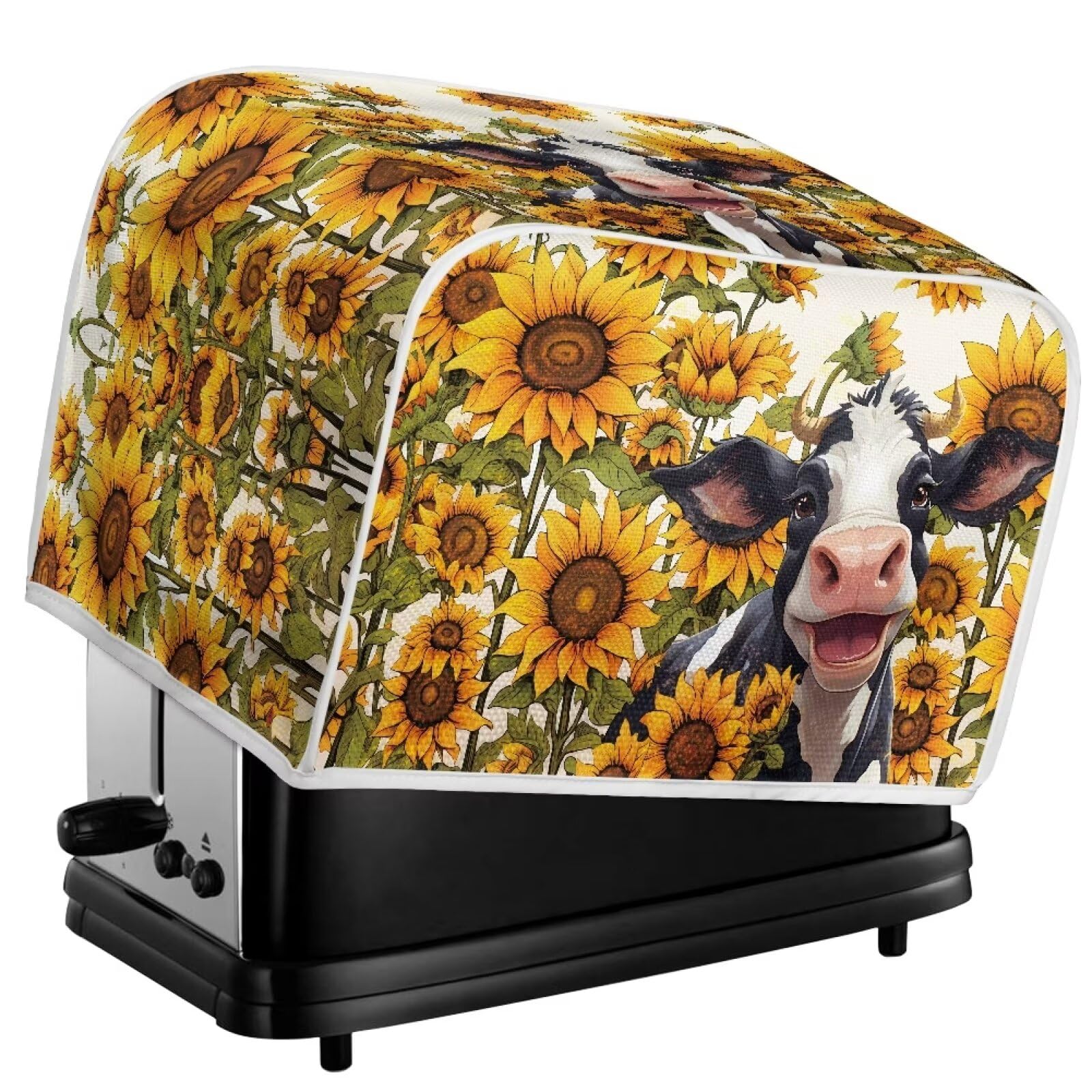 Sunflower Cow Printed 2 Slice Toaster Cover - Anti-Fingerprint Oven & Bread Maker Dust Protector for Small Kitchen Appliances | Cute Countertop Decor for Farmhouse & Modern Kitchens
