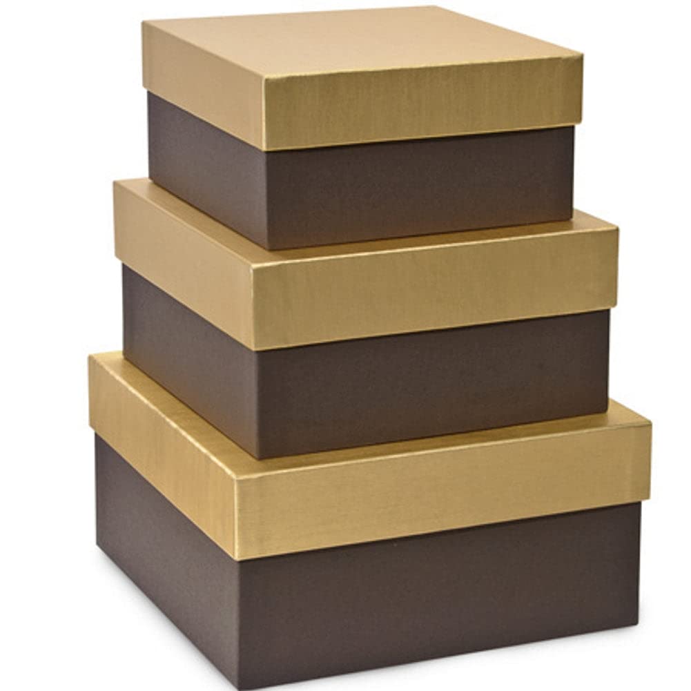 Premium Chocolate Embossed Large Nested Gift Boxes - 3 Piece Set (4 Sets) - Elegant Packaging for Wedding Favors, Party Decor & Holiday Gifting