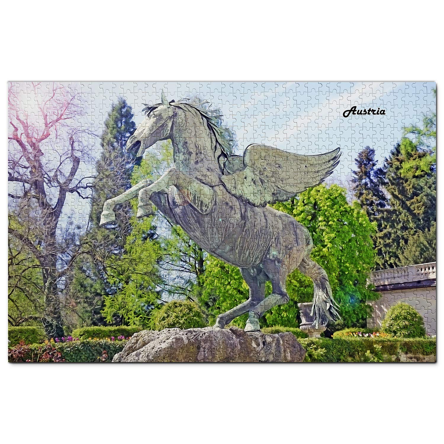 1000-Piece Austria Salzburg Pegasus Horse Wooden Jigsaw Puzzle - Travel Souvenir & Home Decor Gift for Puzzle Lovers | Perfect for Relaxation, Family Game Night & Wall Art Display