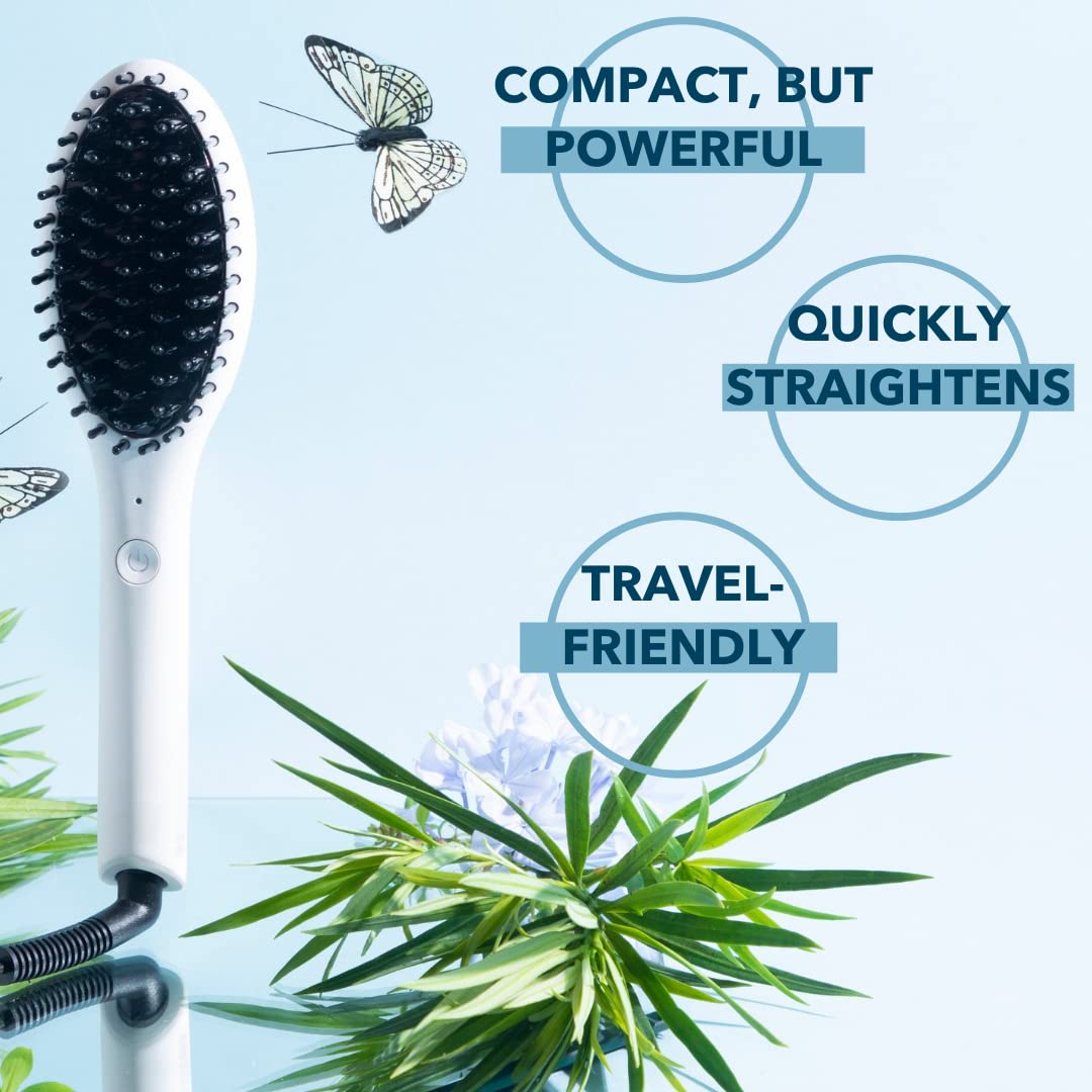 InStyler Straight UP Mini Ceramic Heated Styling Brush - Travel Size Hair Straightener | Fast Heating up to 400°F | 45 Ceramic Plates for Smooth & Shiny Hair | Perfect for Home, Travel & On-The-Go Styling