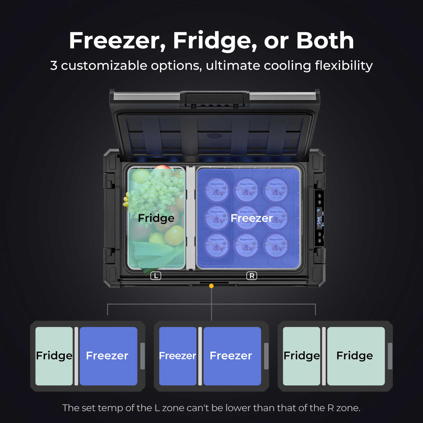 BougeRV Rocky 55QT 12V Dual Zone Portable Car Refrigerator Freezer - Perfect for Camping, Road Trips & Outdoor Adventures