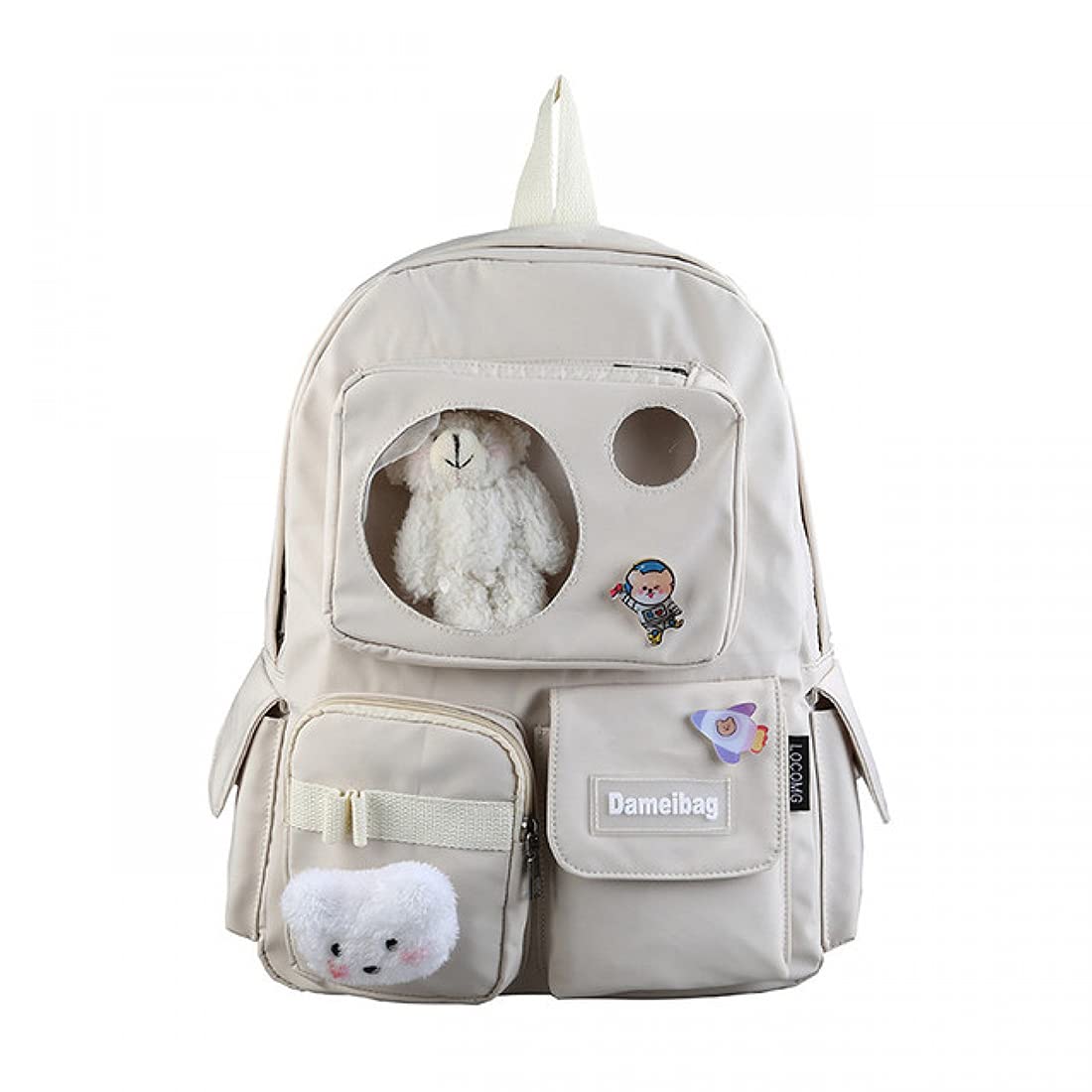 Cute Floral Backpack for Women & Girls - Kawaii School Bag with Pins & Accessories, Lightweight Travel Backpack for College, Work, Daily Use (Pink/Beige) | Perfect for School, Office, Commuting & Weekend Trips