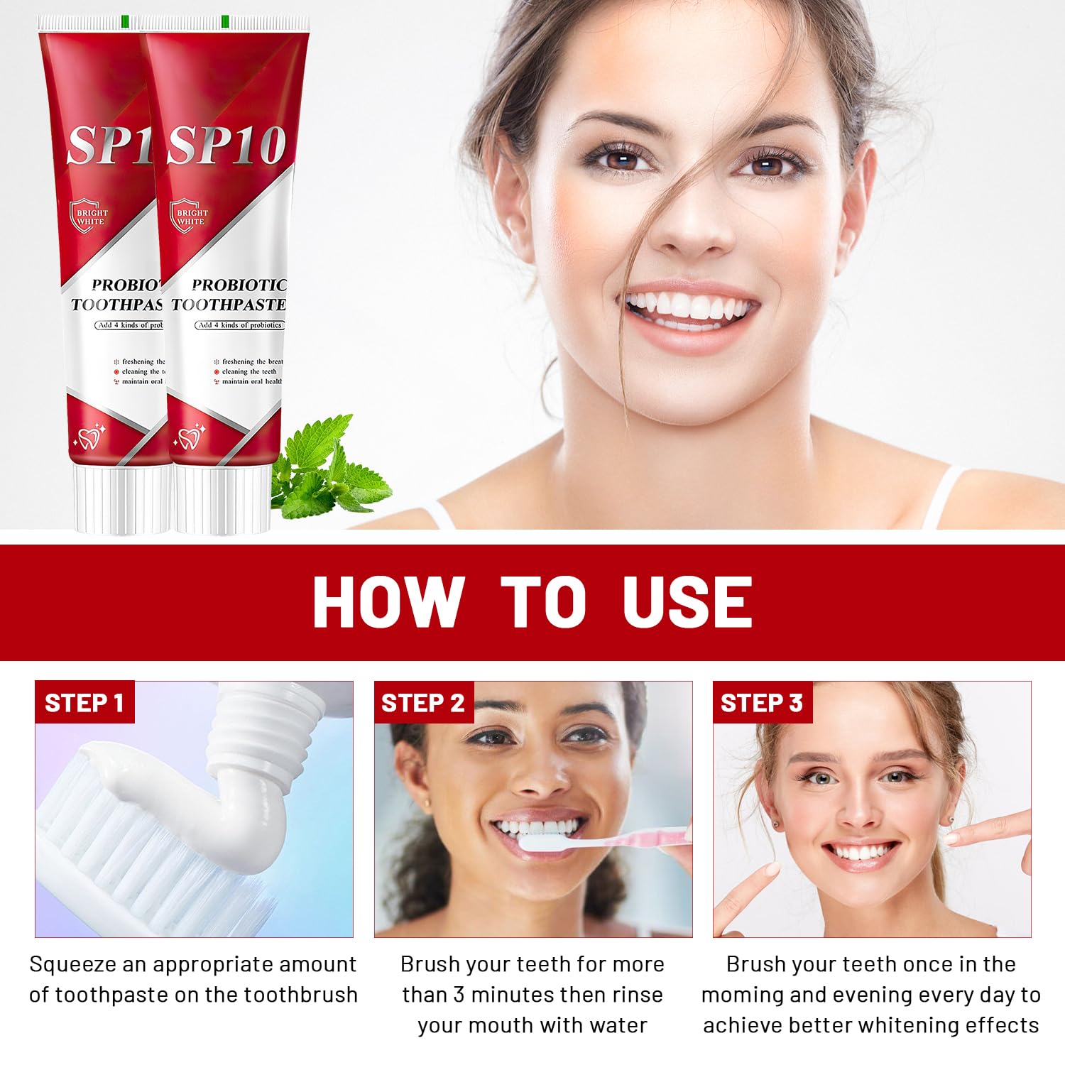 2-Pack SP 10 Probiotic Toothpaste for Teeth Whitening & Oral Health – Natural Dental Probiotic Formula with Spry Technology for Brighter, Healthier Smile – Perfect for Daily Oral Care & Fresh Breath