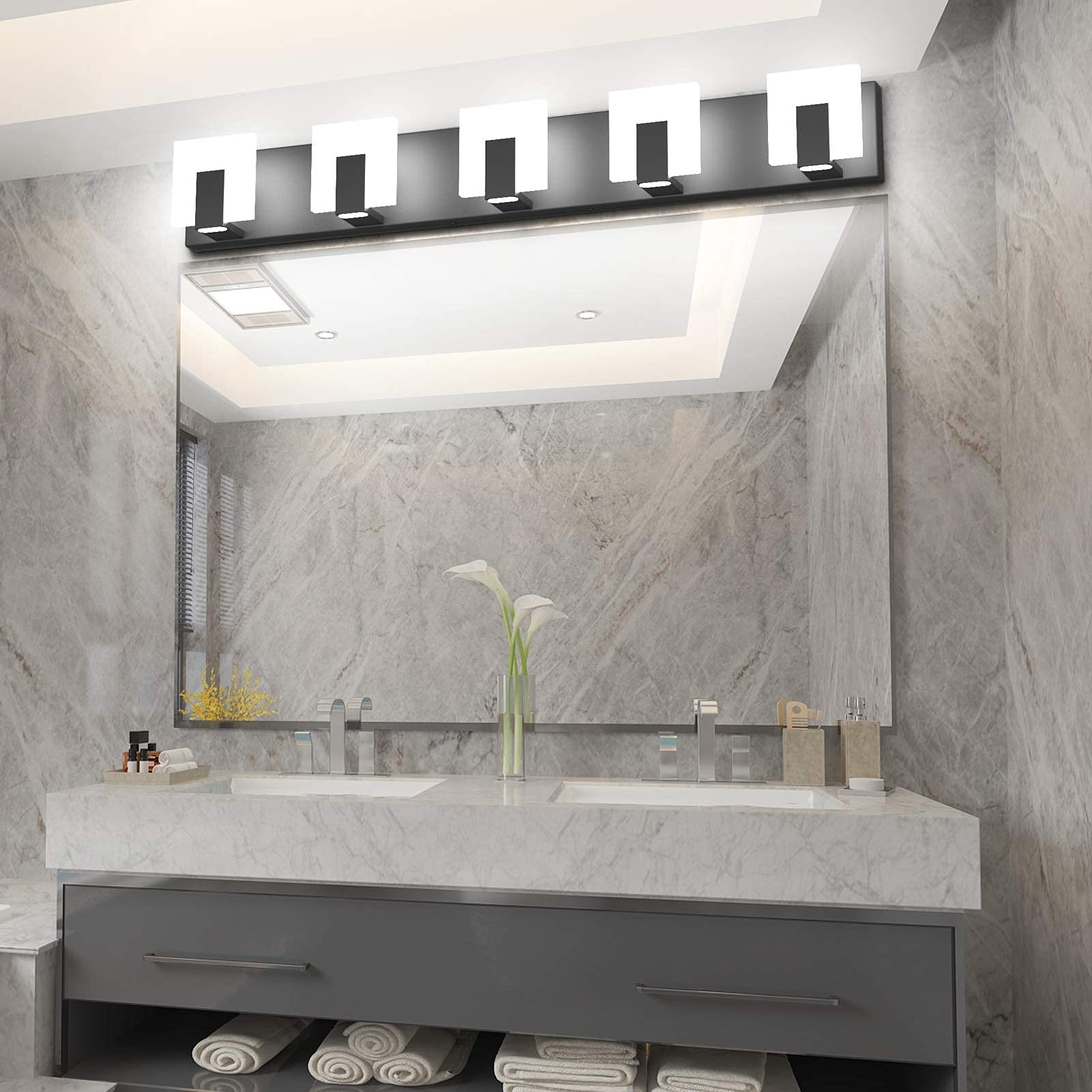 Modern Black LED Vanity Light - Up & Down Bathroom Wall Lighting Fixture for Mirror - Perfect for Bathroom, Powder Room & Dressing Area