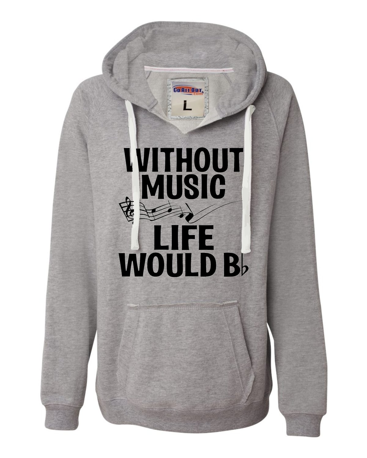 Women's Funny Music Lovers Hoodie - 'Without Music Life Would B Flat' Graphic - Soft & Comfortable Pullover Sweatshirt for Concerts, Gifts & Casual Wear