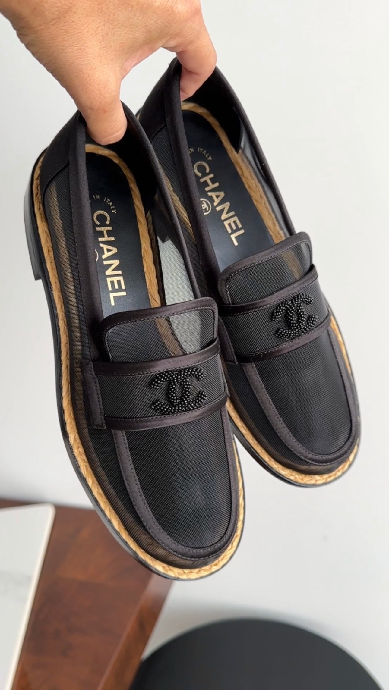 Chanel 2022 Black Mesh Beaded CC Loafers Women's Size 37 (EU 37.5) - Luxury Designer Shoes for Parties, Weddings & Formal Events