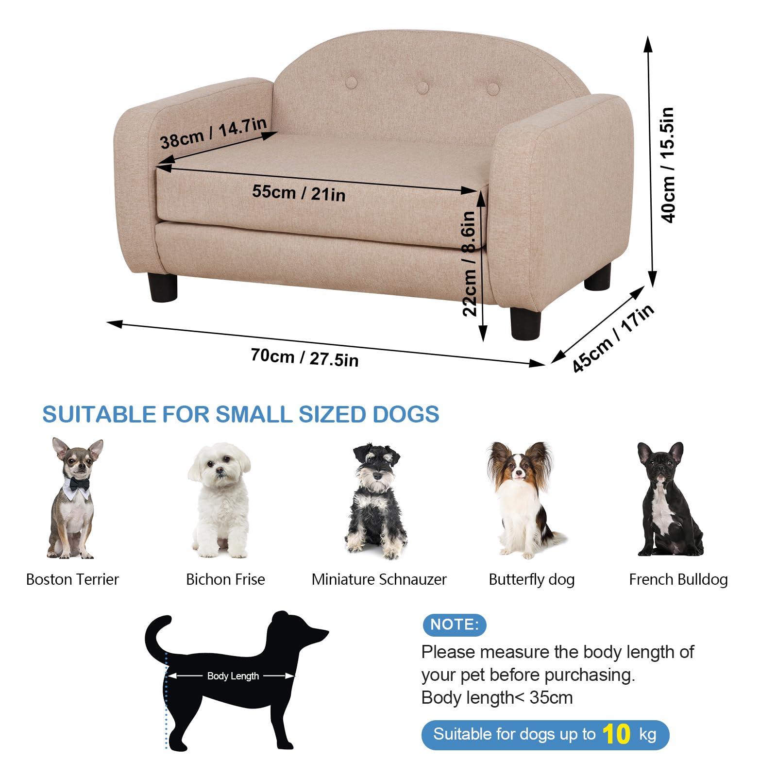 Premium Pet Bed Sofa for Small Dogs & Cats - Soft Washable Cushion, Cozy Puppy Bed & Cat Couch - Perfect for Living Room, Bedroom & Pet Napping (Beige)