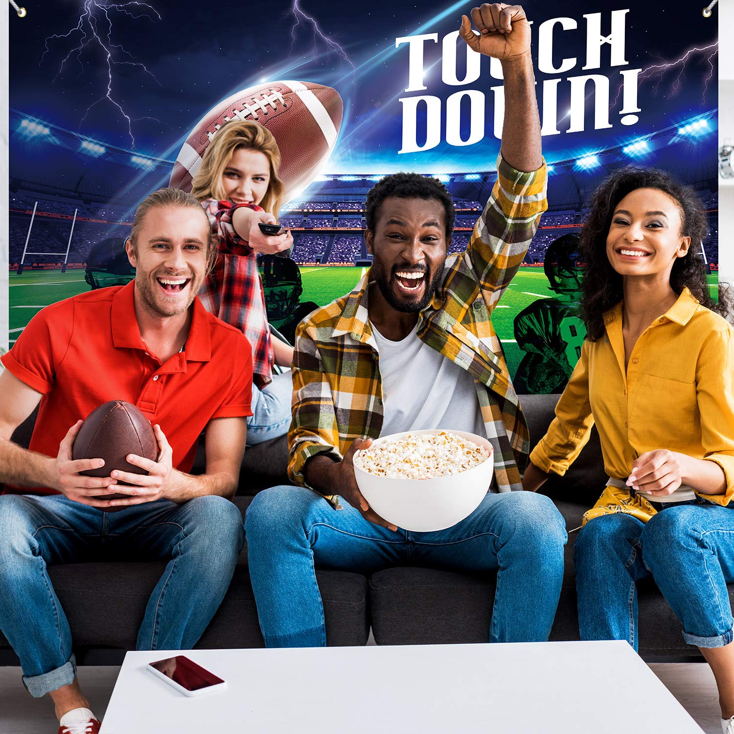 Football Party Decorations - Large Fabric Football Scene Backdrop for Touchdown Party, Photo Booth Background & Field Banner - Perfect for Football Themed Birthday, Super Bowl, Tailgate & Game Day Decor