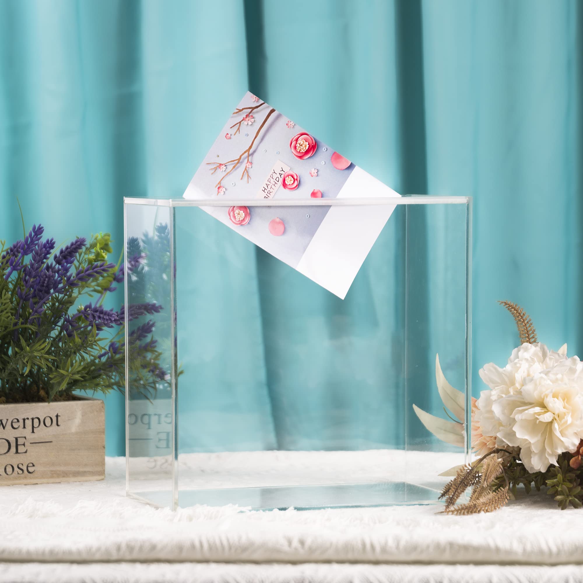 10” Clear Acrylic Card Box - Elegant Wedding, Birthday, Party Money Gift Box for Reception, Graduation & Wishing Well | Large Transparent Card Holder for Events & Celebrations (ACB001-WZ)