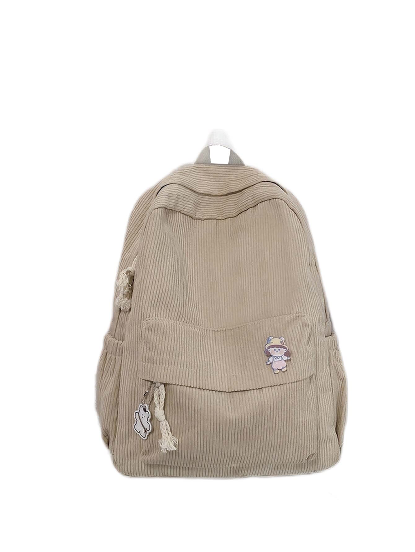 Vintage Corduroy Minimalist Backpack - Waterproof Preppy School Bag for College, Travel & Everyday Use | Durable Shoulder Bag for Work, Commuting & Outdoor Adventures