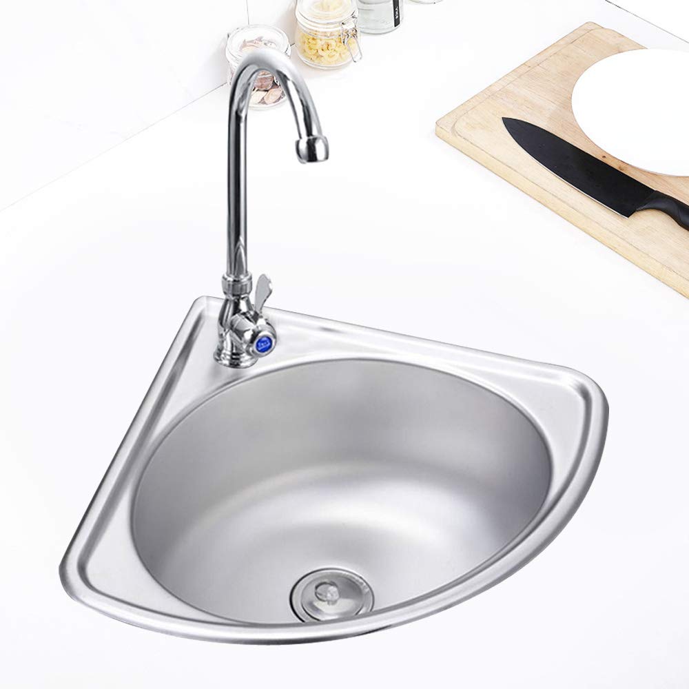 Stainless Steel Triangle Corner Sink - Wall Mounted Kitchen & Bathroom Vessel Basin with Faucet & Inlet Pipe - Perfect for Small Spaces, RVs, Laundry Rooms & Tight Bathroom Corners