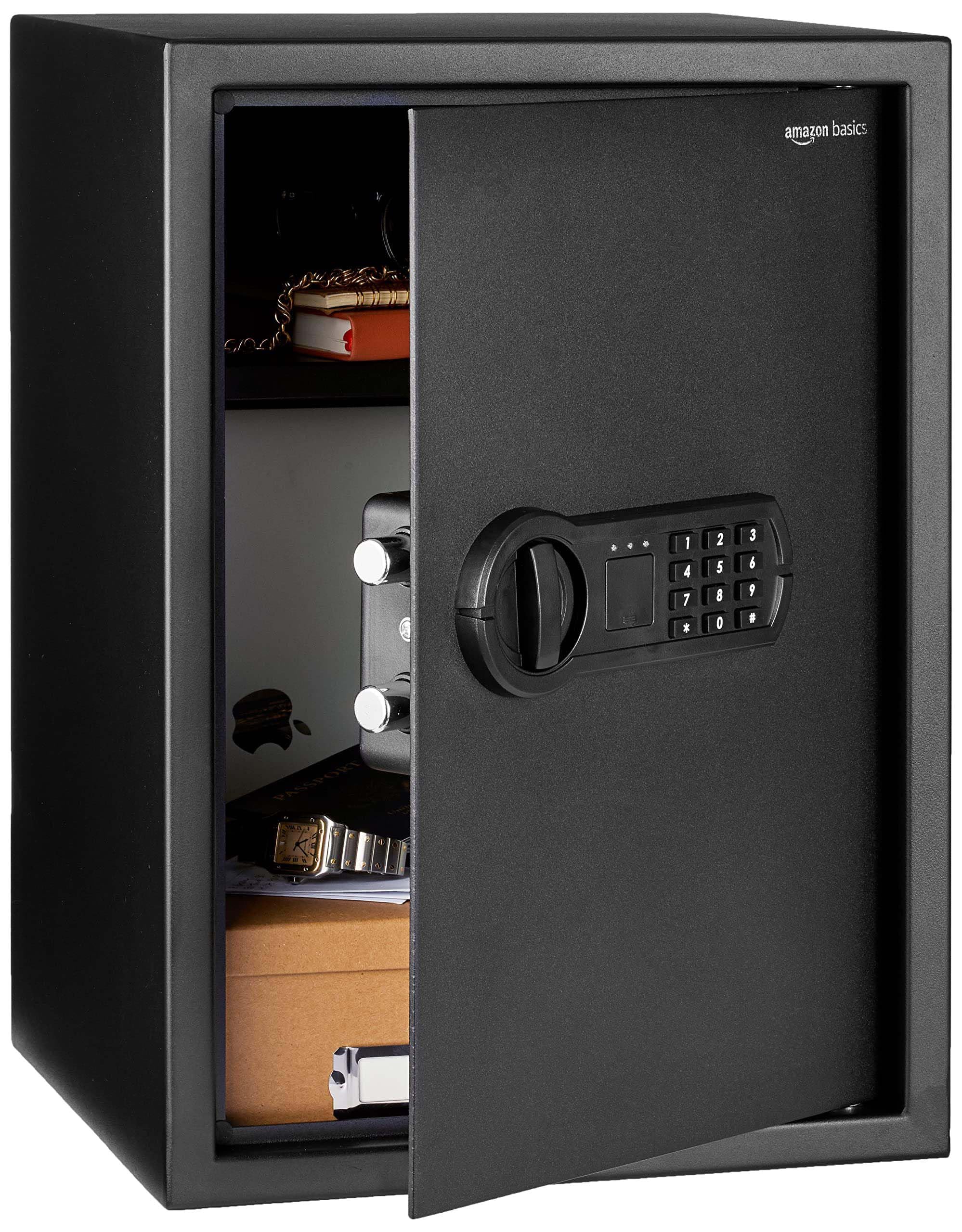 Amazon Basics Small Steel Security Safe with Electronic Keypad Lock - 1.8 Cubic Feet Black Home Safe for Jewelry, Cash & Documents | Bedroom, Office & Closet Storage Solution