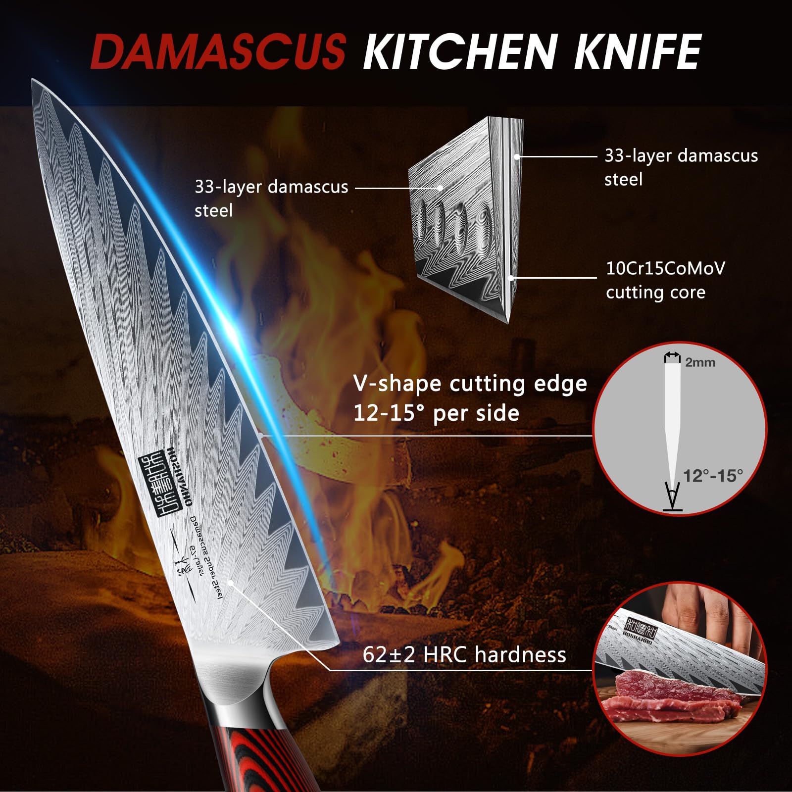 Premium 3-Piece Damascus Steel Kitchen Knife Set - Ultra Sharp Professional Chef Knives with Ergonomic G10 Handle (Chef Knife, Utility Knife, Paring Knife) - Perfect for Cooking, Slicing, Dicing & Food Prep - Great Gift Box for Chefs & Home Cooks
