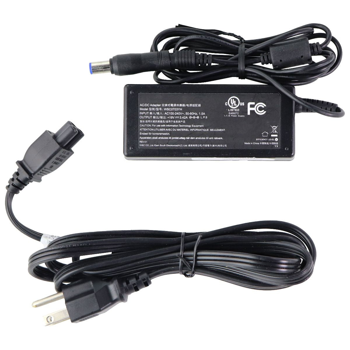65W 19V 3.42A AC/DC Power Adapter Charger for Laptops - Black (WSC0703YH) - Compatible with Dell, HP, Lenovo & More - Perfect for Home Office, Travel & Work