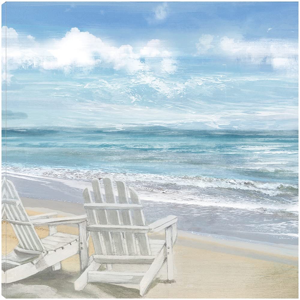 Morning Beach Chairs Fine Art Canvas Wall Decor by Heather Hayes - 22x22 Inches - Ready to Hang for Living Room, Bedroom, Office & More - Coastal Home Decor & Beach House Wall Art