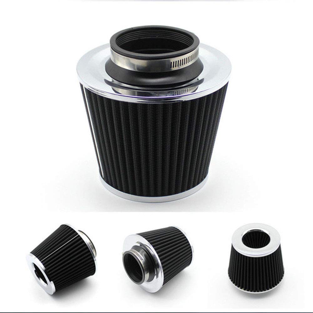 Universal Clamp-On High Flow Washable Air Filter - 3 Inch Round Tapered Cone Closed-Top Cool Air Intake Filter (Black) | Perfect for Car, Truck & Motorcycle Performance Upgrades