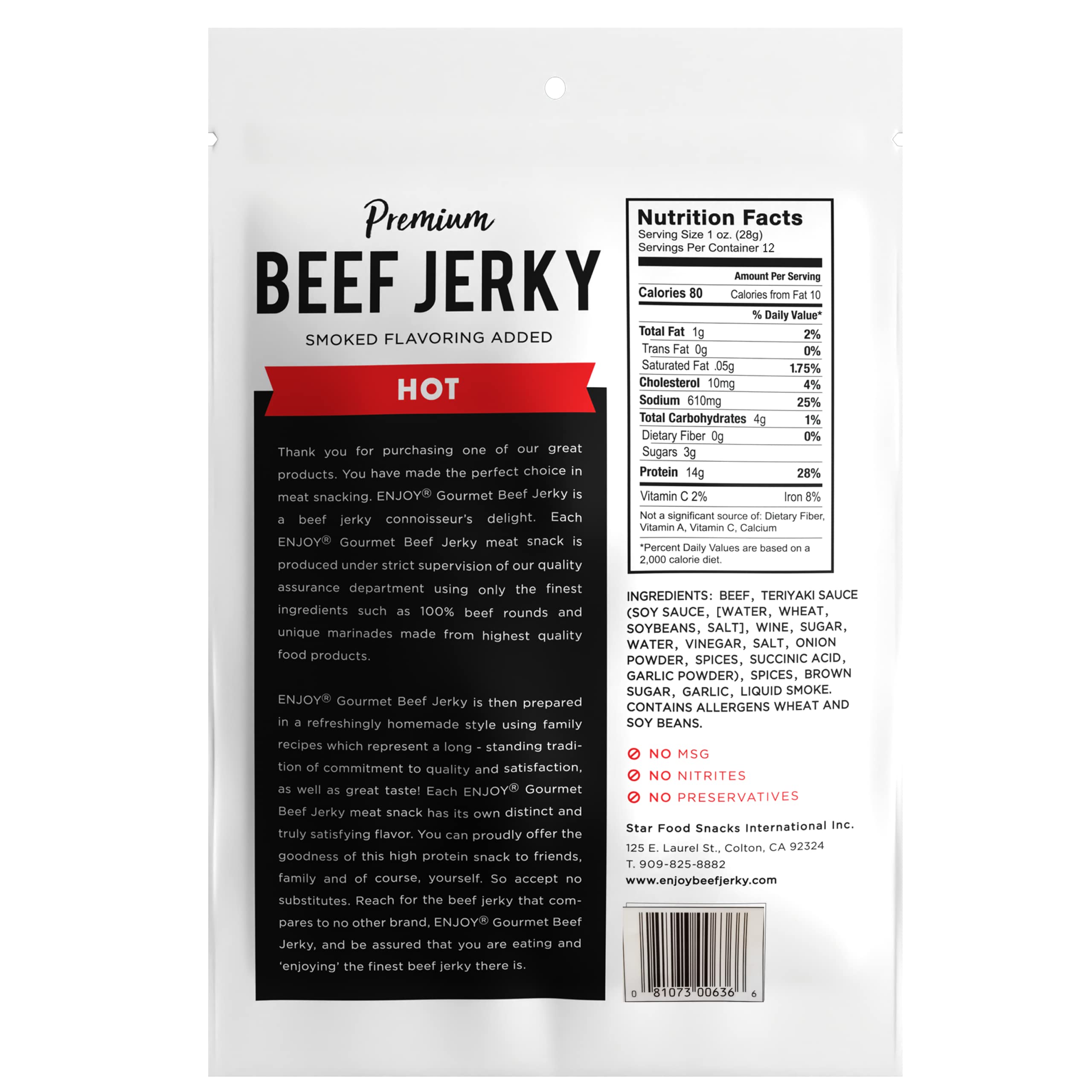 Premium Beef Jerky 12 oz (Pack of 6) | Traditional Style | USA Made | High Protein Low Fat Snack | No Preservatives, MSG or Nitrites | Resealable Bags | Perfect for Hiking, Camping & Road Trips
