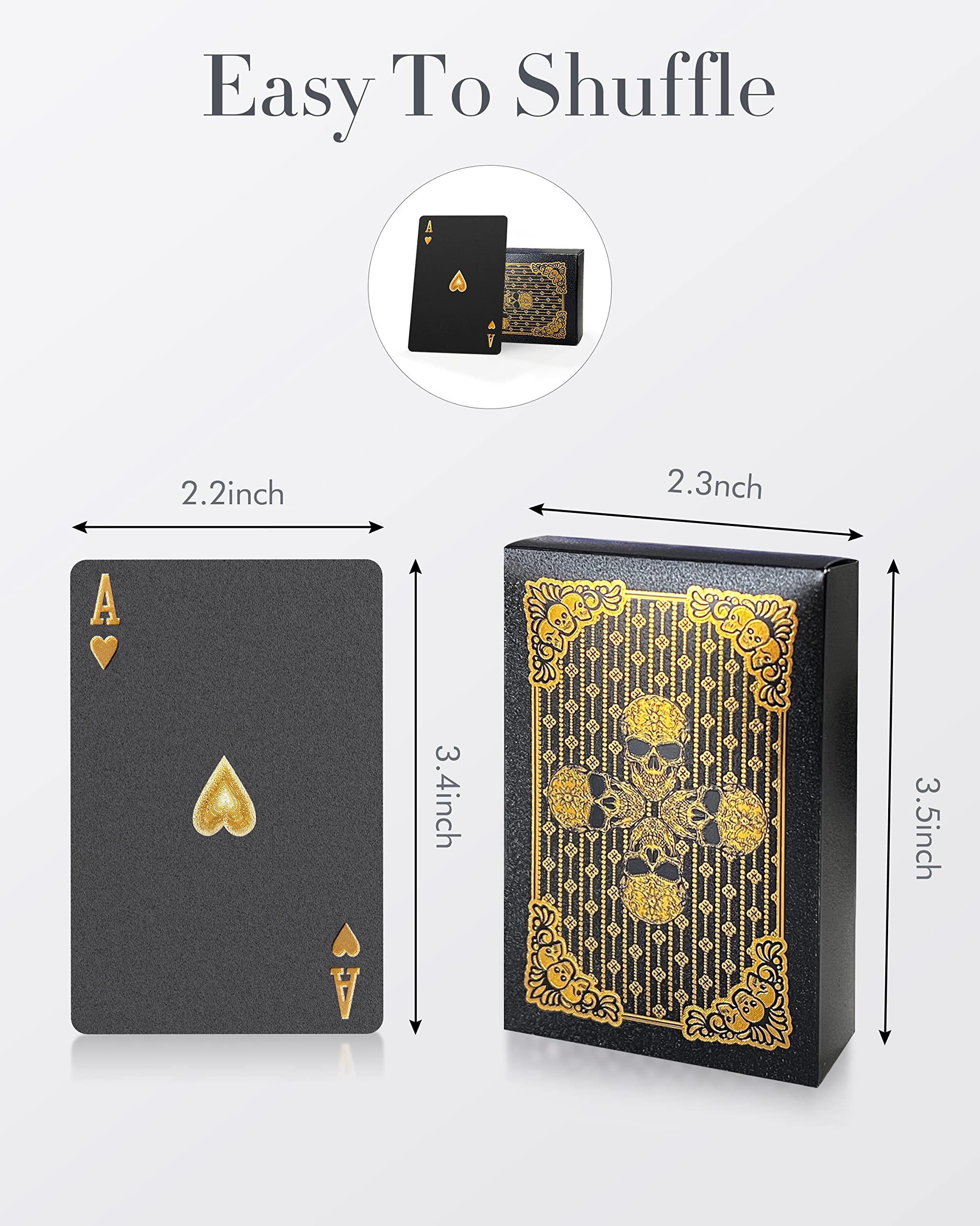 Premium Diamond Waterproof Black Playing Cards - HD Poker Deck with Gold Skull Design for Casino, Magic Tricks & Game Nights