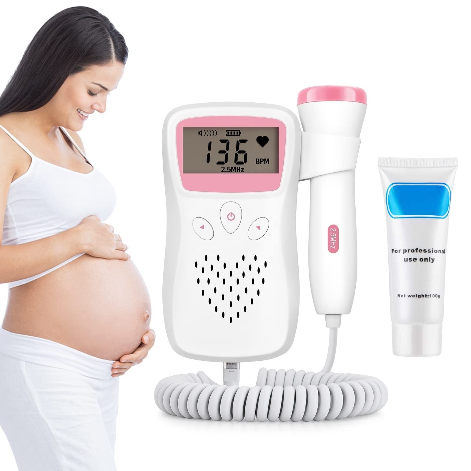 Portable Doppler Fetal Heart Rate Monitor for Pregnancy - Baby Heartbeat Tracker with LCD Display | Home Use & Travel Pregnancy Accessories for Expecting Moms