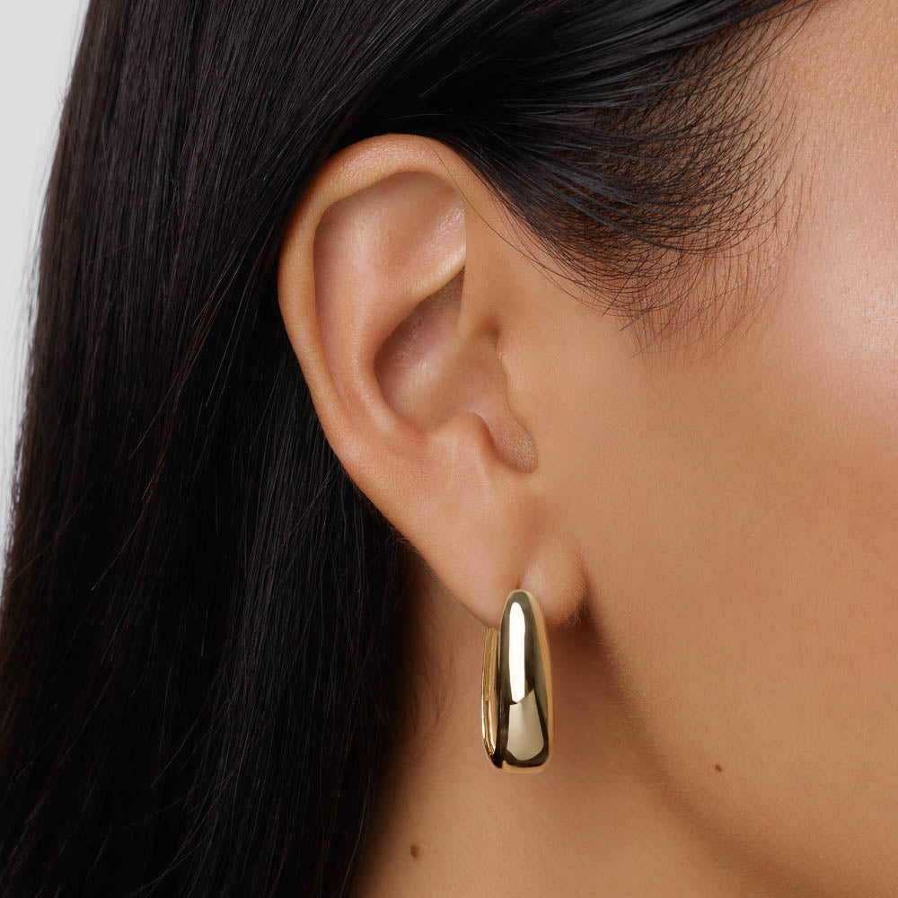 14K Gold Elongated Dome Hoop Earrings for Women - Elegant Dangle Earrings for Everyday Wear & Special Occasions