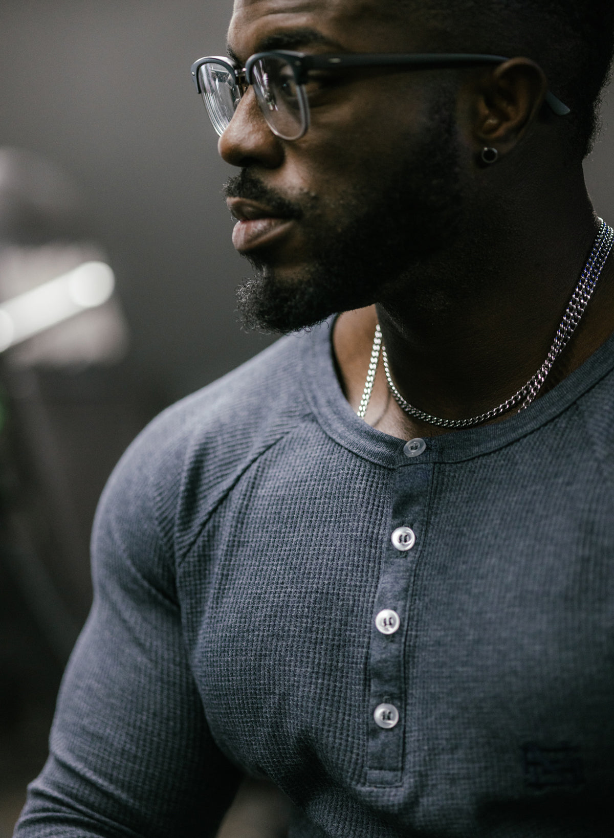 Monogram Henley Shirt for Men - Navy Blue Cotton Casual Tee | Perfect for Everyday Wear, Layering & Outdoor Activities