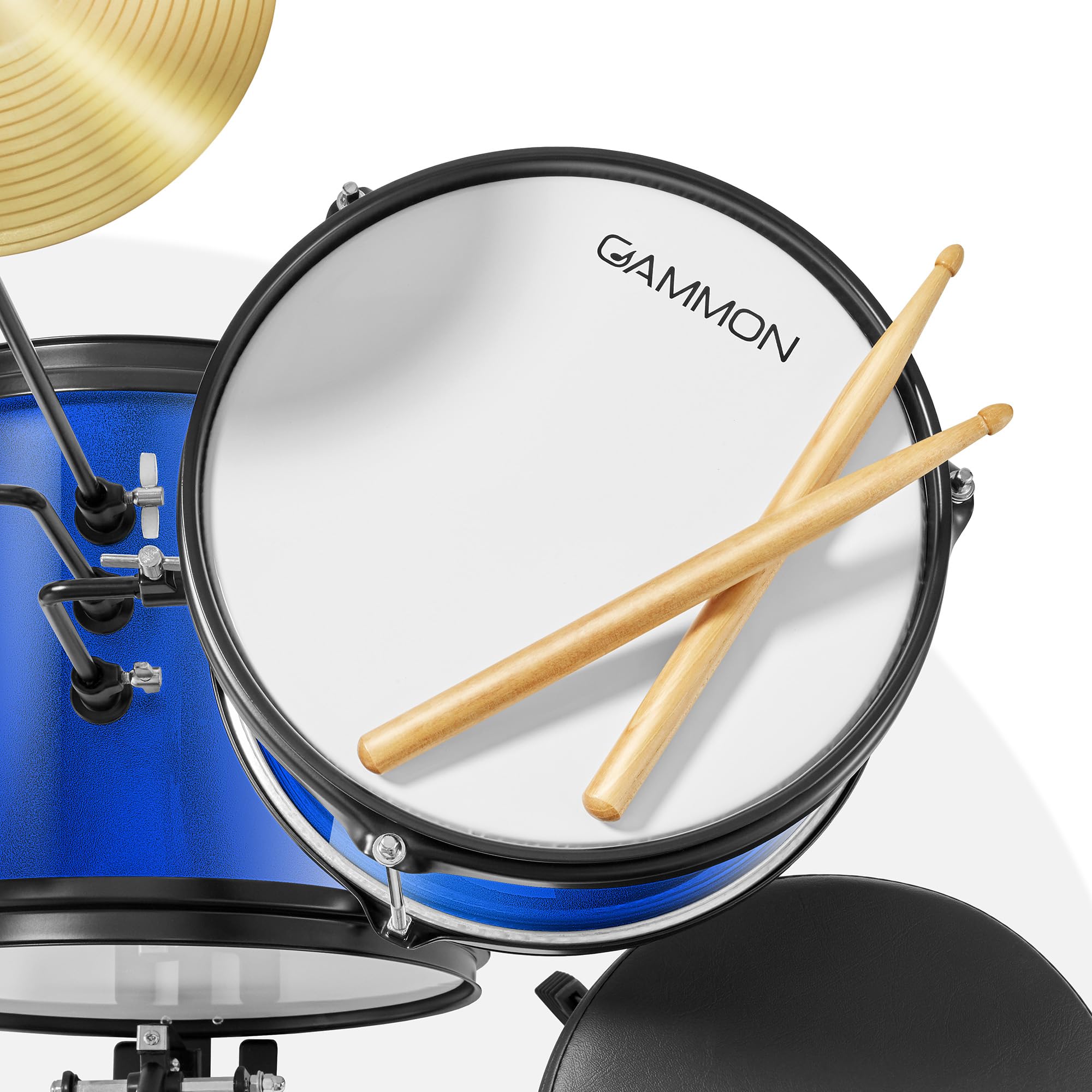 Gammon 3-Piece Junior Drum Set with Throne - Blue, Complete Beginner Drum Kit with Bass Drum, Toms, Cymbal, Pedal & Drumsticks | Perfect for Kids & Teens Learning to Play | Home Practice & Music Classroom Use