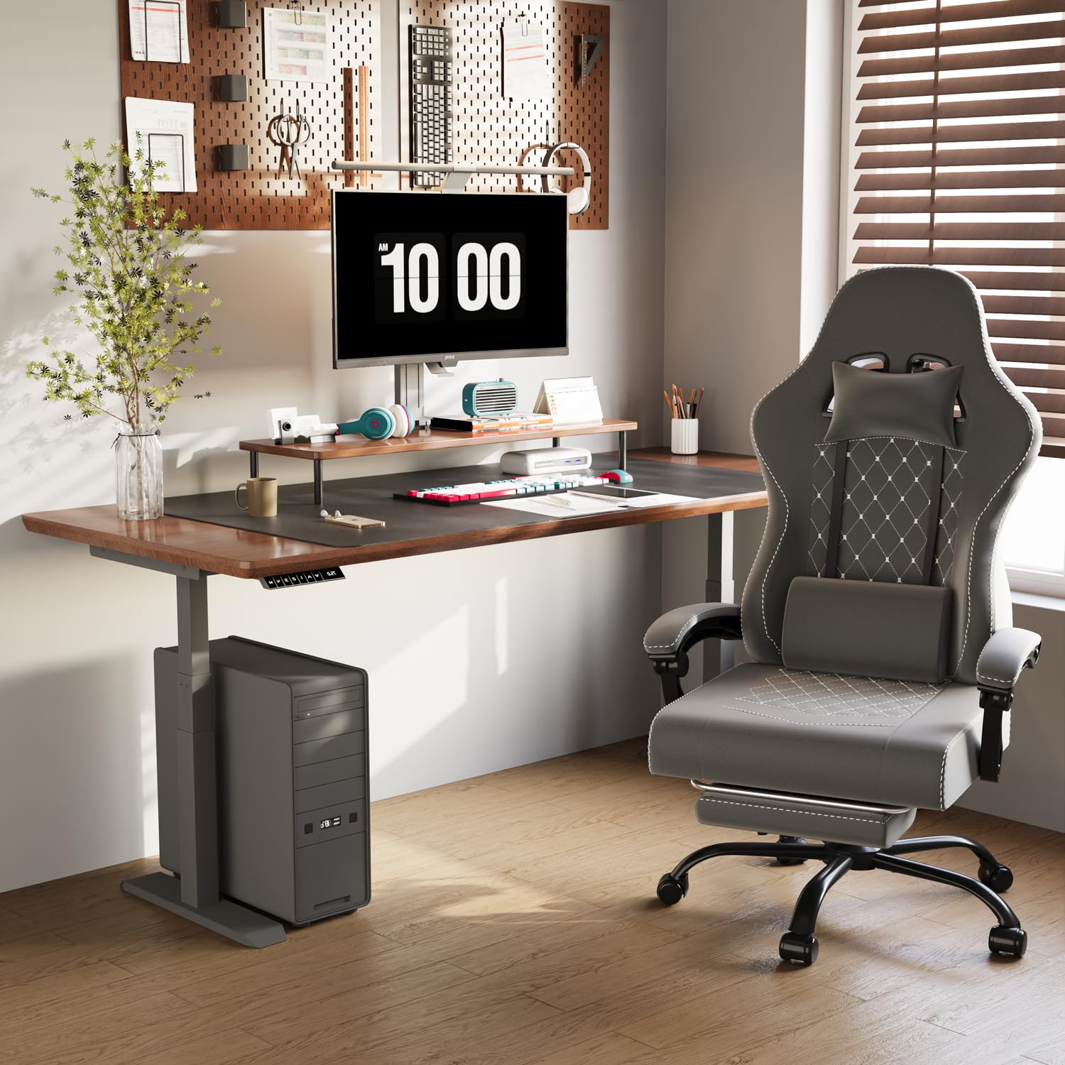 Devoko Ergonomic Gaming Chair with Lumbar Support & Footrest - 360° Swivel, 150kg Weight Capacity, Dark Gray - Perfect for PC Gaming, Office Work & Home Use