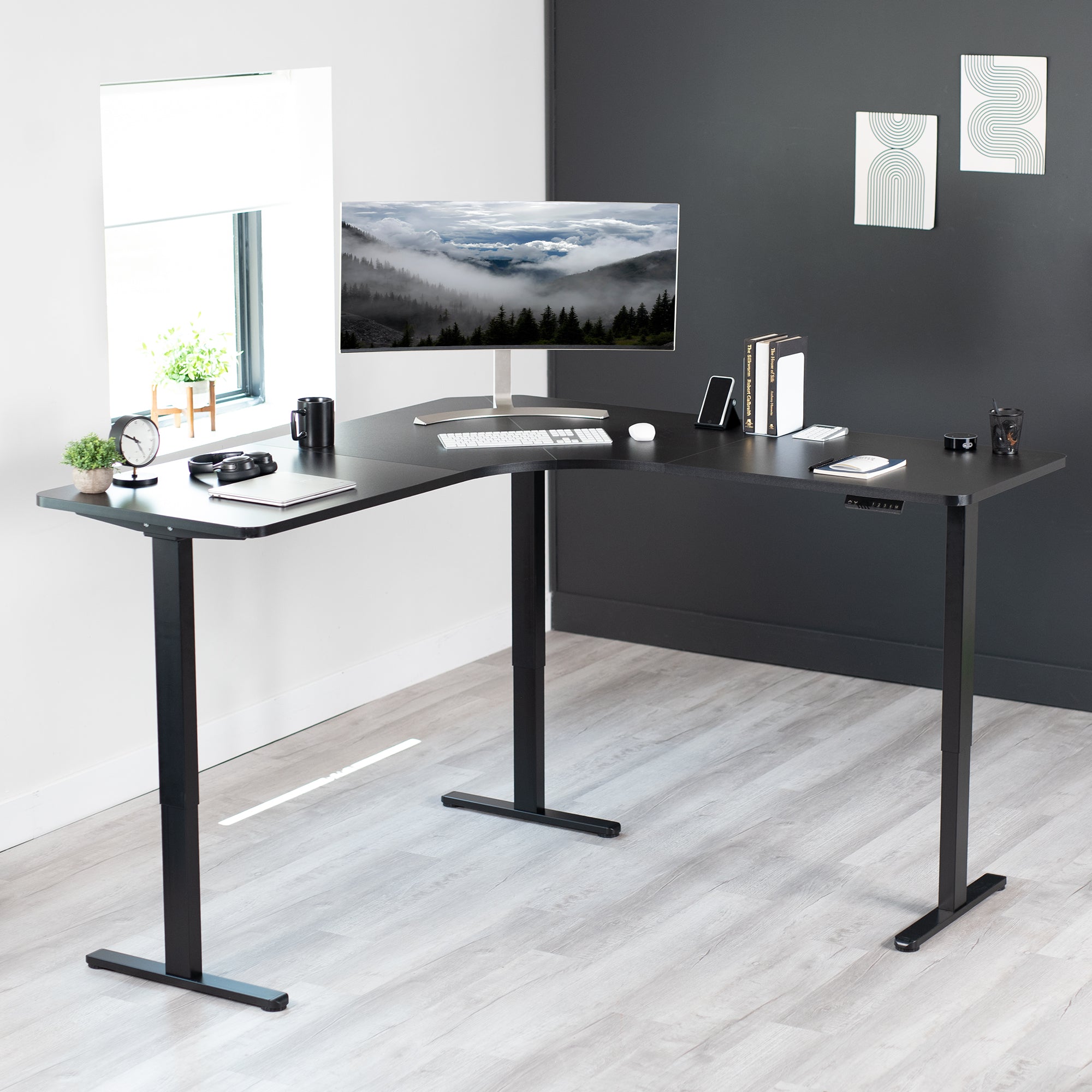 Electric Multi Motor Adjustable Corner Desk Frame with Memory Controller - Ergonomic Home Office & Gaming Setup for Comfort & Productivity