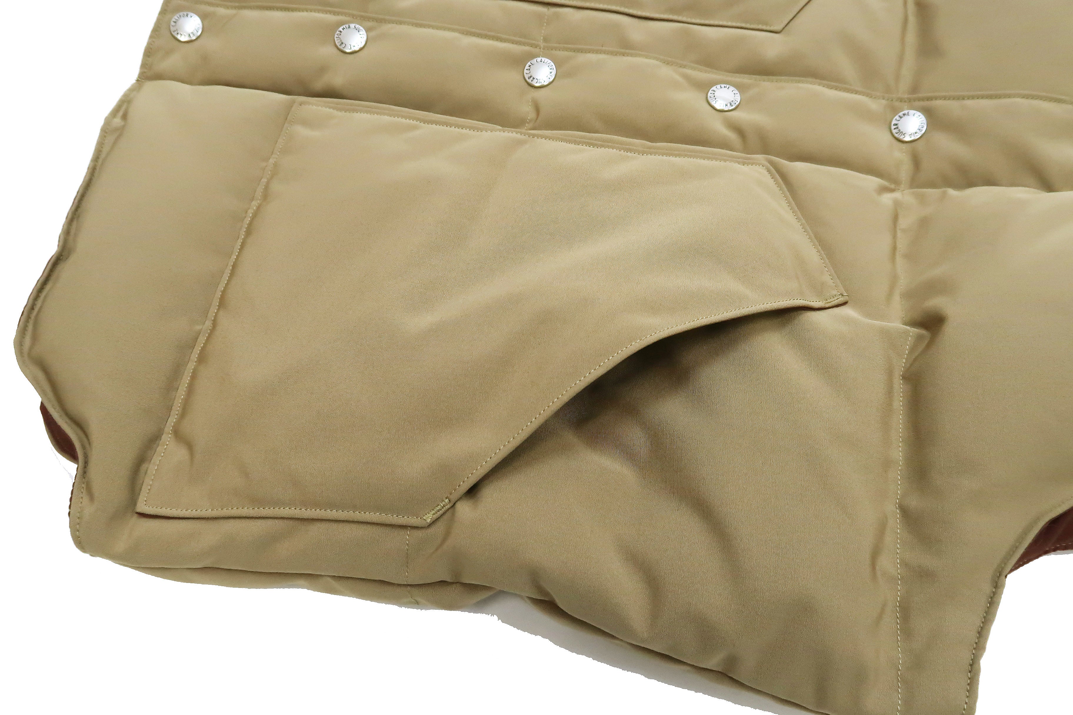 Men's Sugar Cane Down Vest with Leather Yoke Panel - Winter Warm Puffer Vest SC15222 in Beige/Brown - Outdoor Activities & Casual Wear