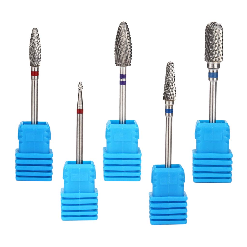 Trendy Retail® Professional Nail Drill Bits Set for Acrylic & Gel Removal - 5 Silver Barrel Heads for Electric Manicure - Perfect for Salon & Home Nail Care