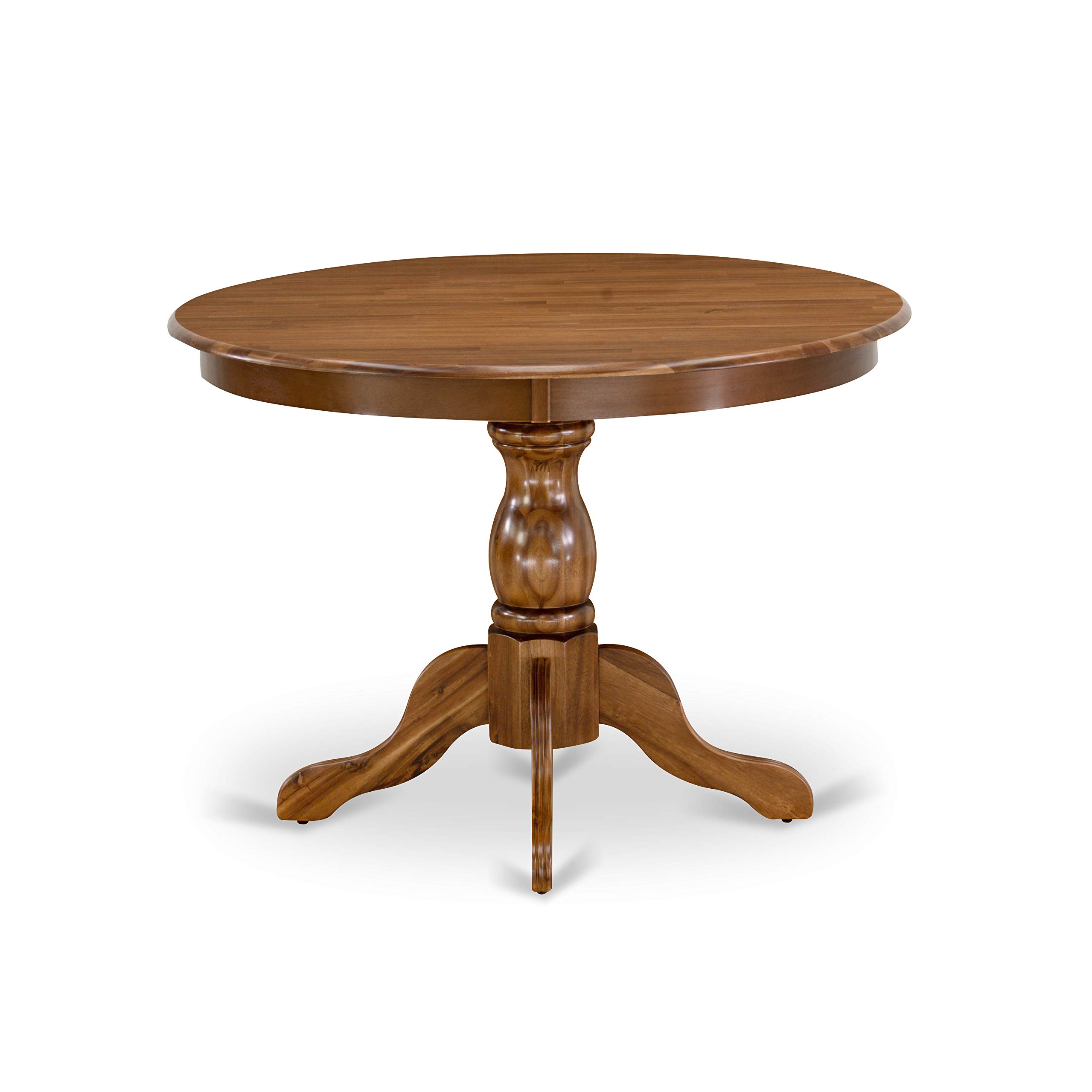 East West Furniture HBMZ3-AWN-04 3-Piece Round Dining Table Set with Pedestal Base & 2 Light Tan Linen Upholstered Chairs, 42x42 Inch, Antique Walnut - Perfect for Small Spaces, Breakfast Nooks & Cozy Kitchen Dining Areas