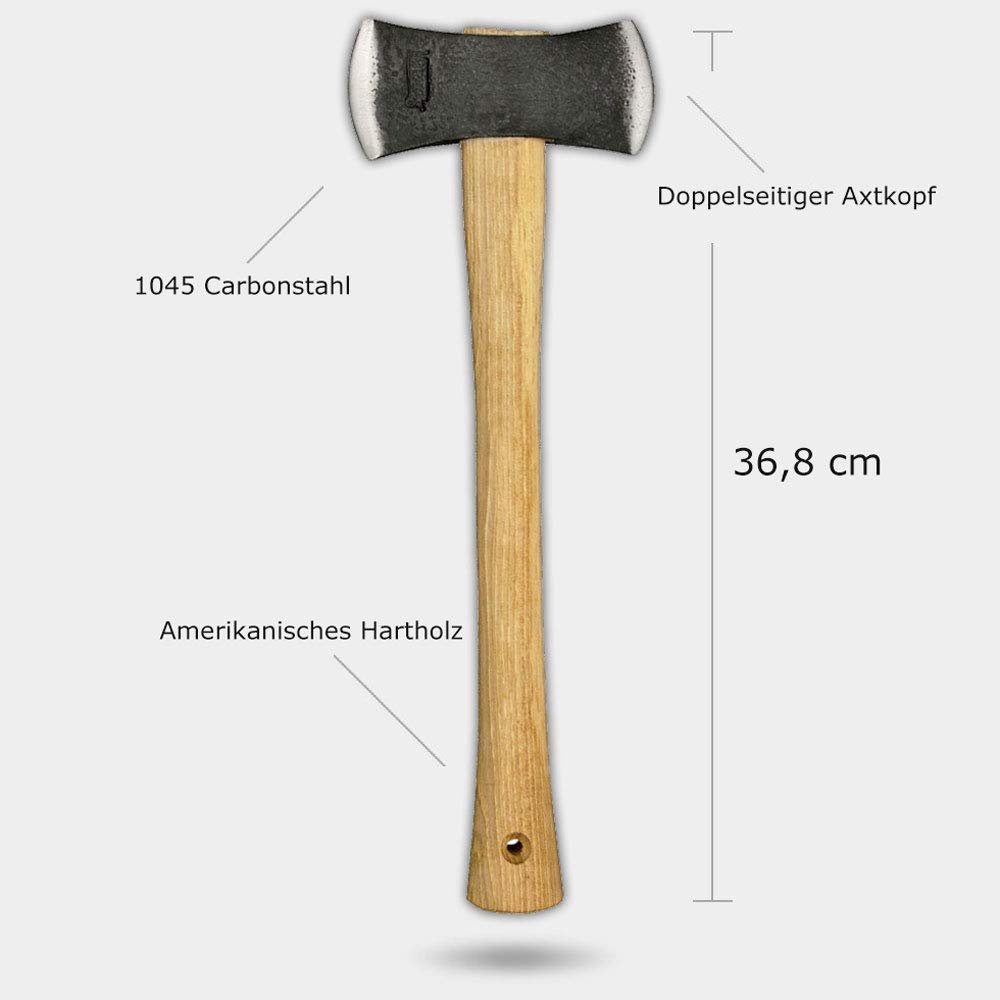 Premium Double Bit Axe 700DB with American Hickory Handle - Heavy Duty Outdoor Camping, Wood Splitting & Bushcraft Tool for Hiking, Survival & Wilderness Adventures