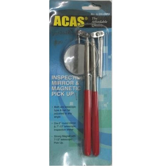 Acas Inspection Mirror with Magnetic Pick-Up Tool - Round Head Design for Automotive, HVAC & Industrial Use | Model A IM+MPU