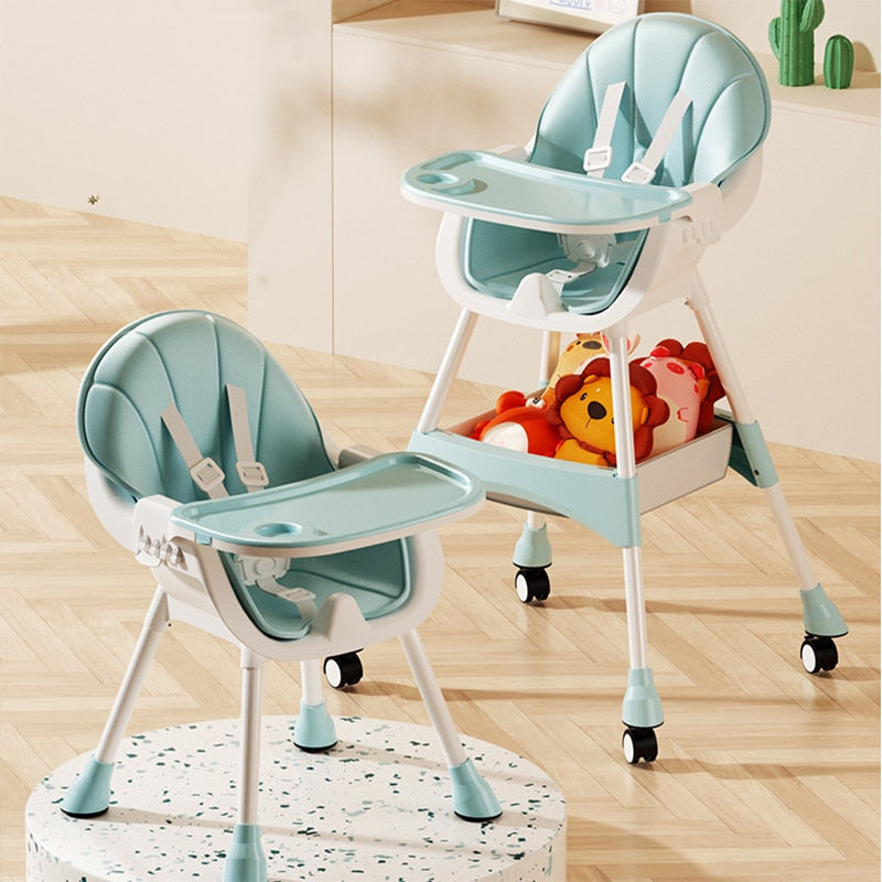 2 in 1 Convertible Baby High Chair for 6+ Months - Adjustable Height, Detachable Footrest & Double Tray - Perfect for Feeding, Playtime & Learning at Home or Restaurant