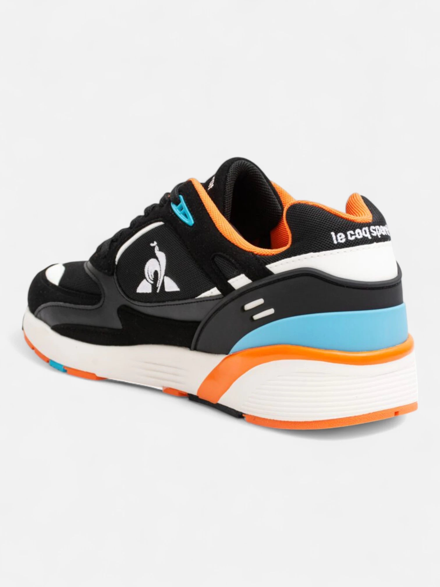 Le Coq Sportif R1100 Pop Sneakers - Black, Orange & Sky Blue Running Shoes for Men & Women | Lightweight Comfort for Jogging, Gym & Casual Wear