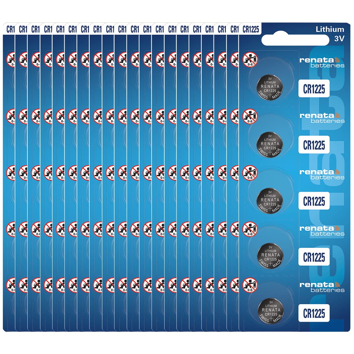 Renata CR1225 3V Lithium Coin Cell Batteries (100 Pack) - Long-Lasting Power for Watches, Calculators, Key Fobs & Medical Devices