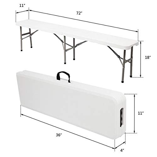 6FT Sturdy Foldable Bench with Half-Folding Desktop - Durable Plastic Portable Folding Bench for Indoor & Outdoor Use - Perfect for Extra Seating in Gardens, Patios, Camping, and Small Spaces